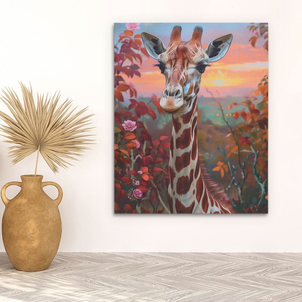 Grazing Giraffe - Wall Art in Black Frame