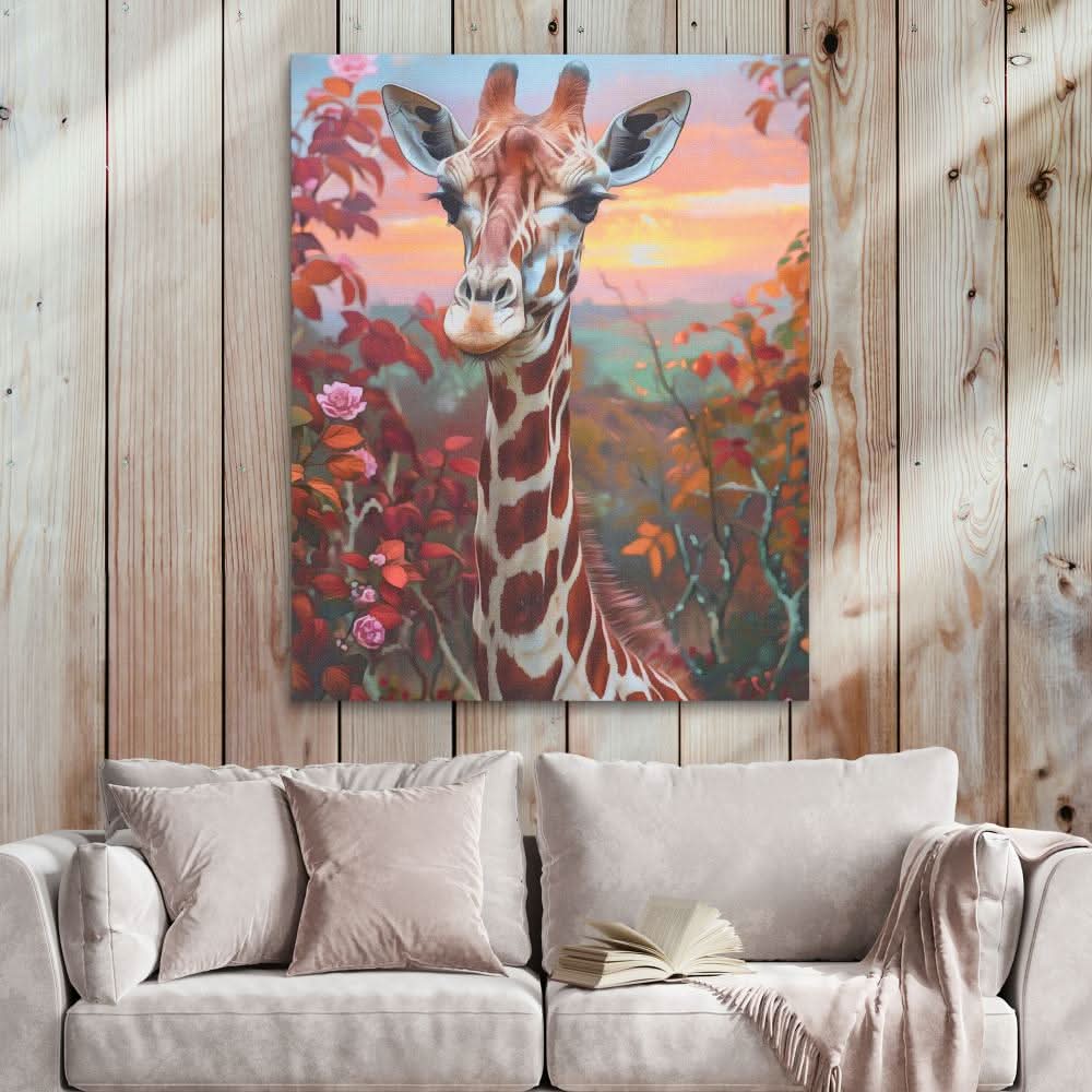 Grazing Giraffe - Large Canvas Print
