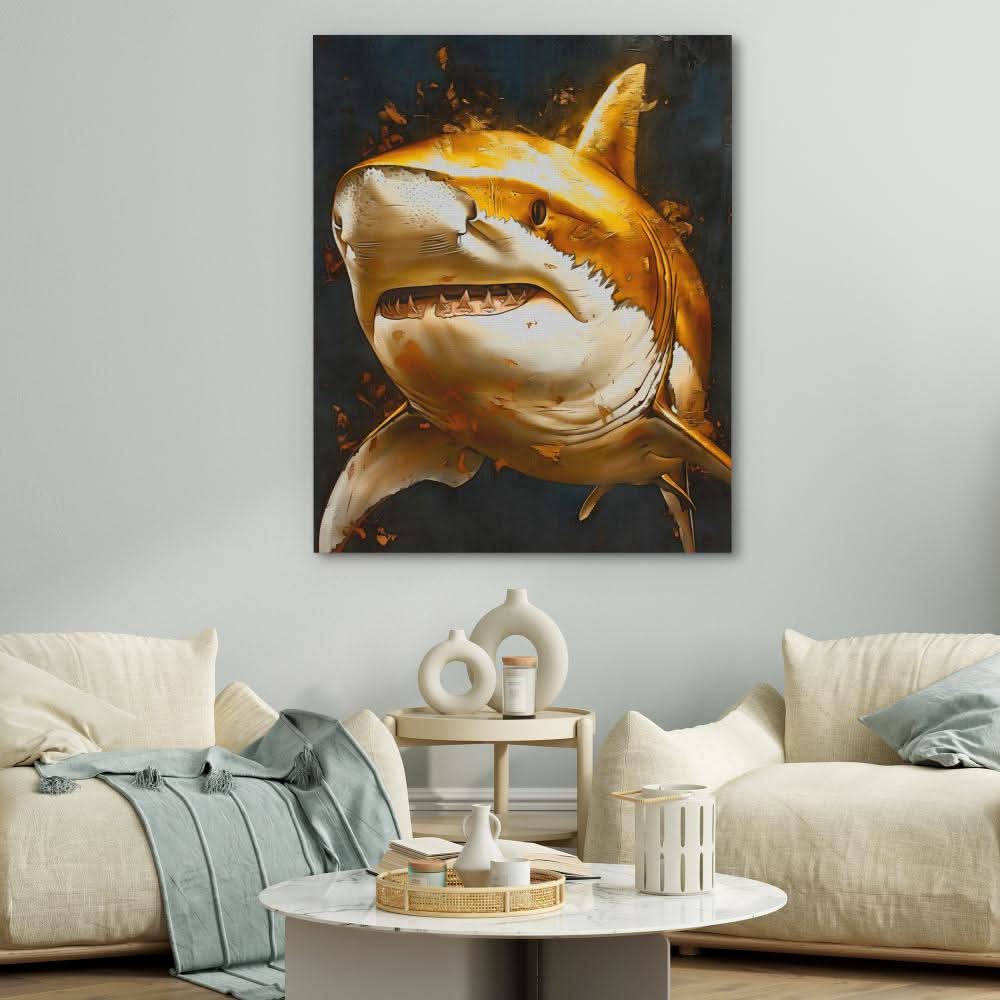 Great Gold Shark - Black and Gold Black Gold and White Canvas Print