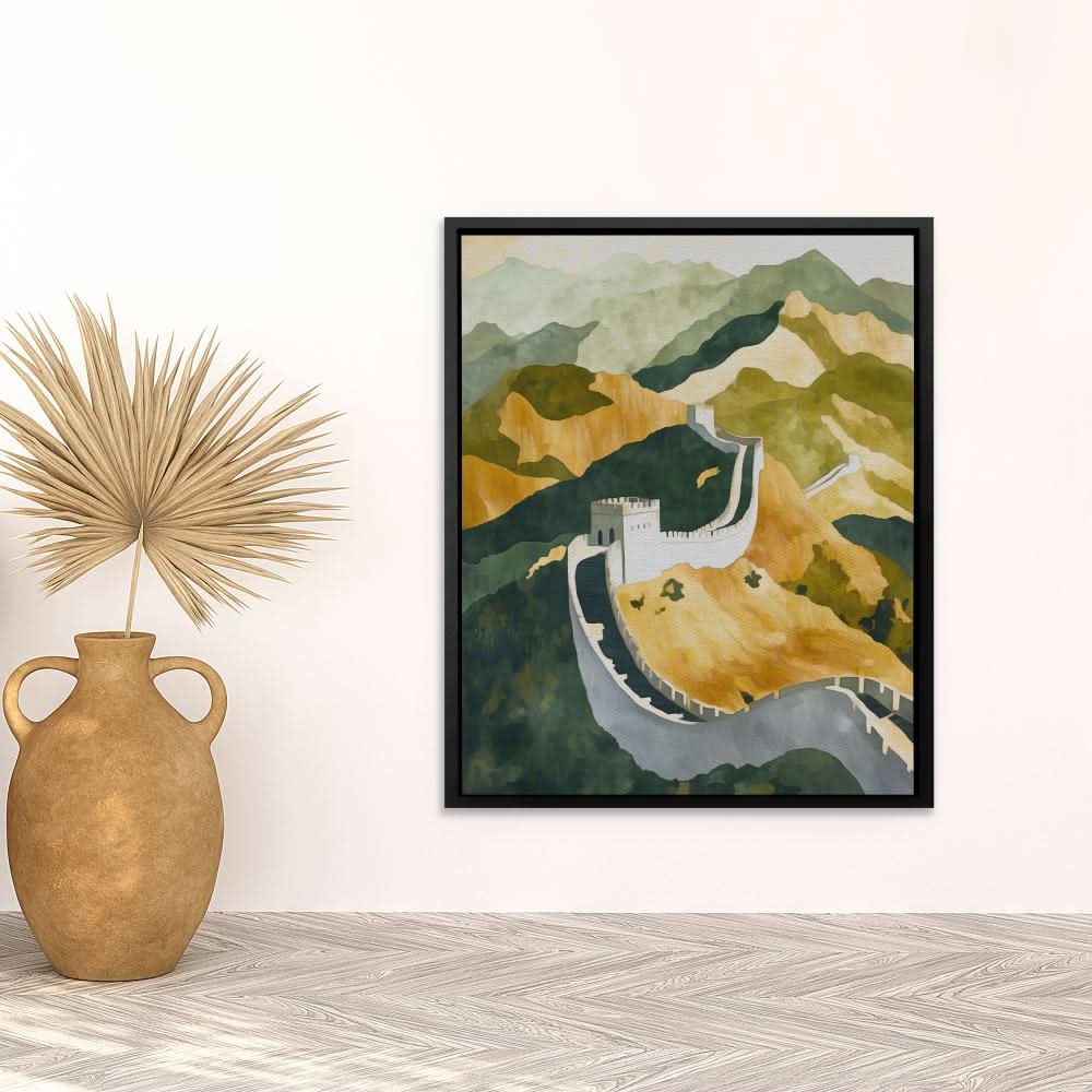 Great Wall in Golden Light - Entryway Wall Art in Black Frame