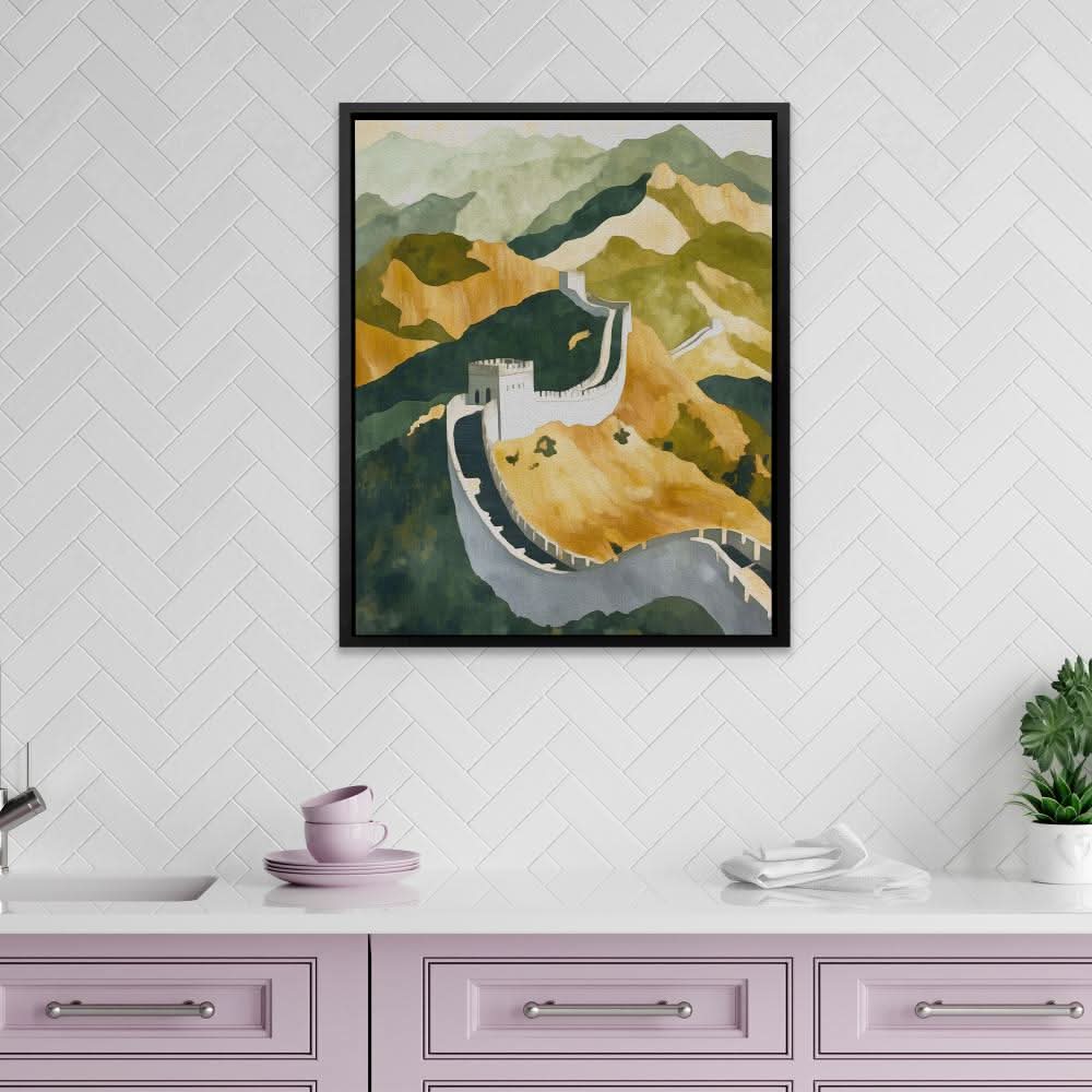 Great Wall in Golden Light - Wall Art in Black Frame