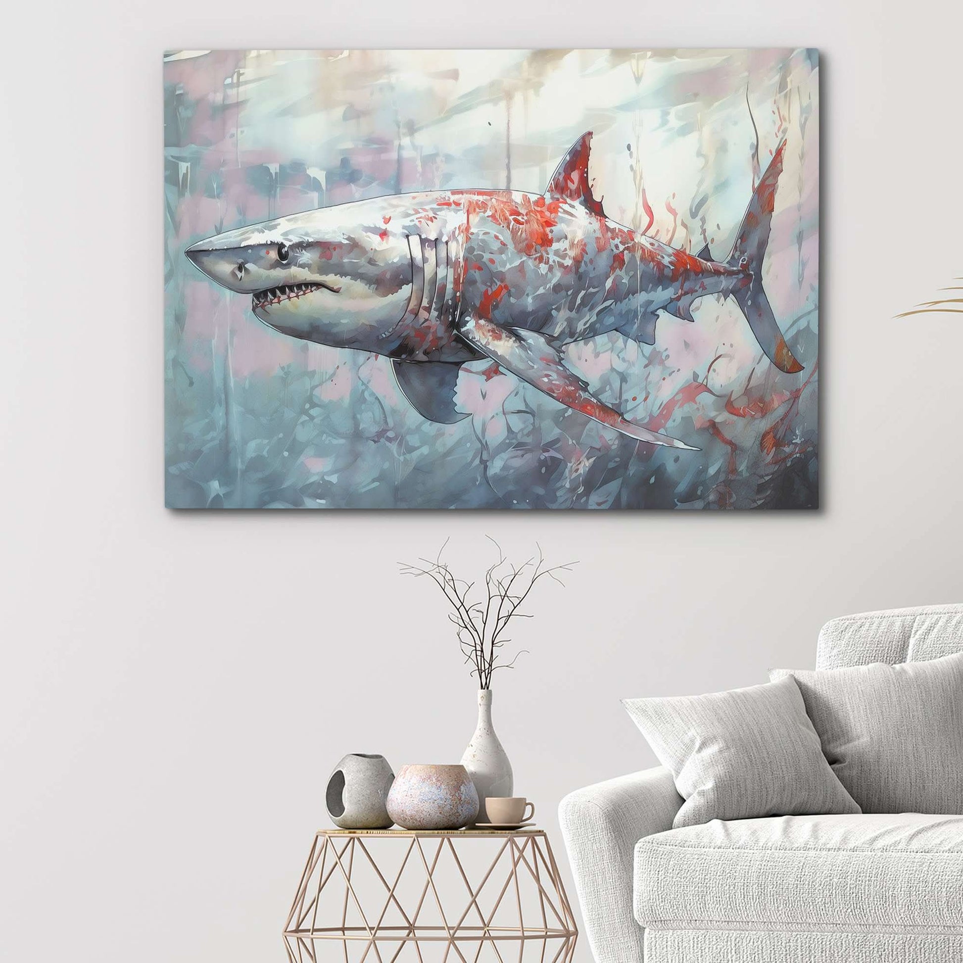 Great White Depths - Gray Wall Art in Black Frame