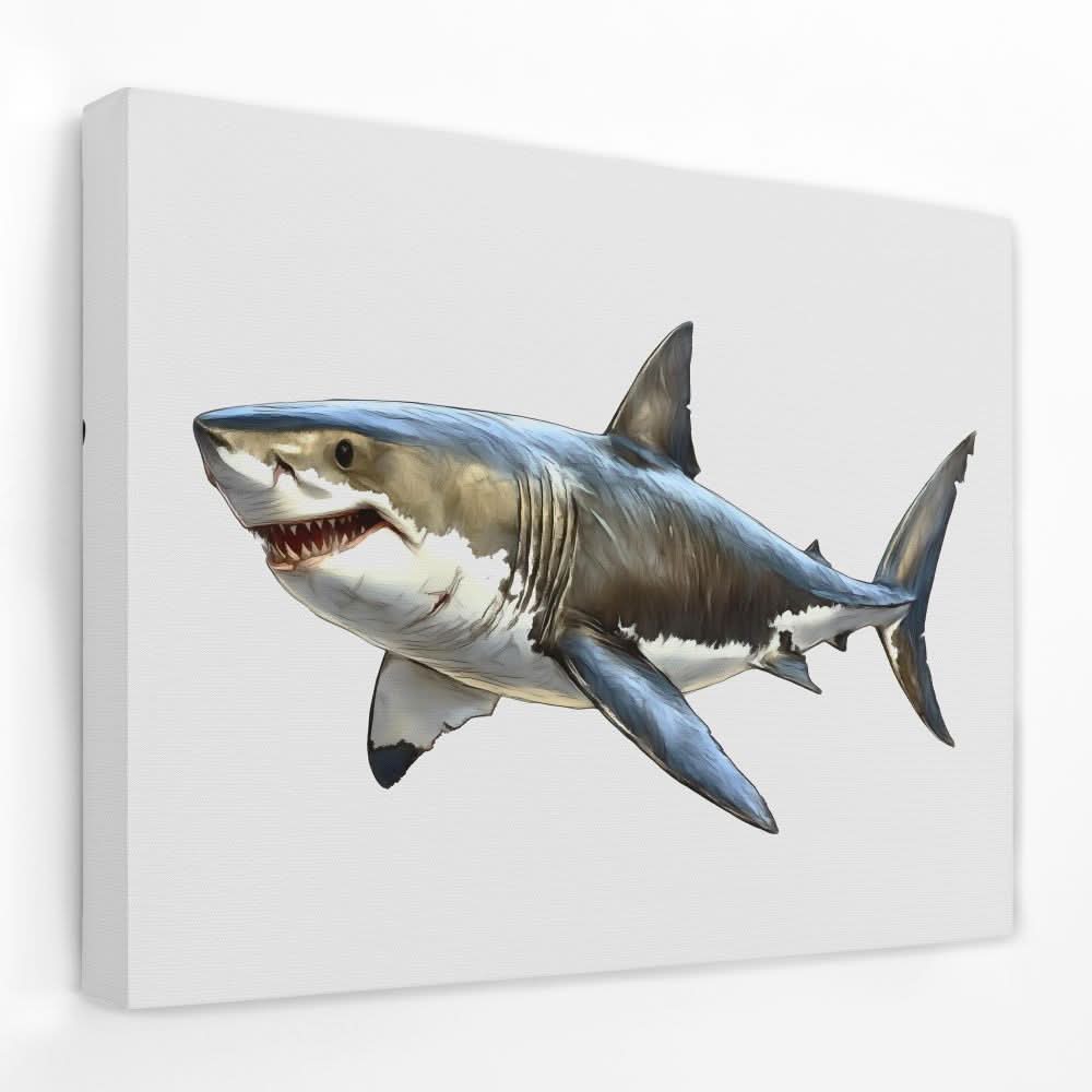 Great White Shark Doodle - Black and White Canvas Wall Art