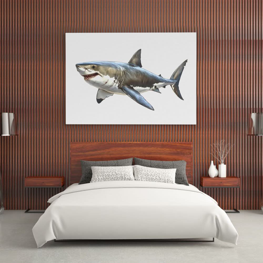 Great White Shark Doodle - Shark Wall Art in Black Frame