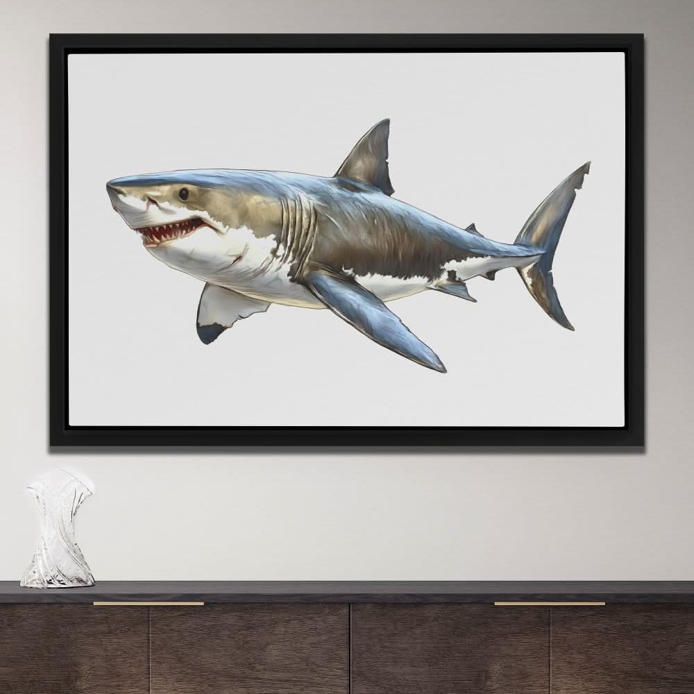 Great White Shark Doodle - Minimalist Wall Art in Black Frame