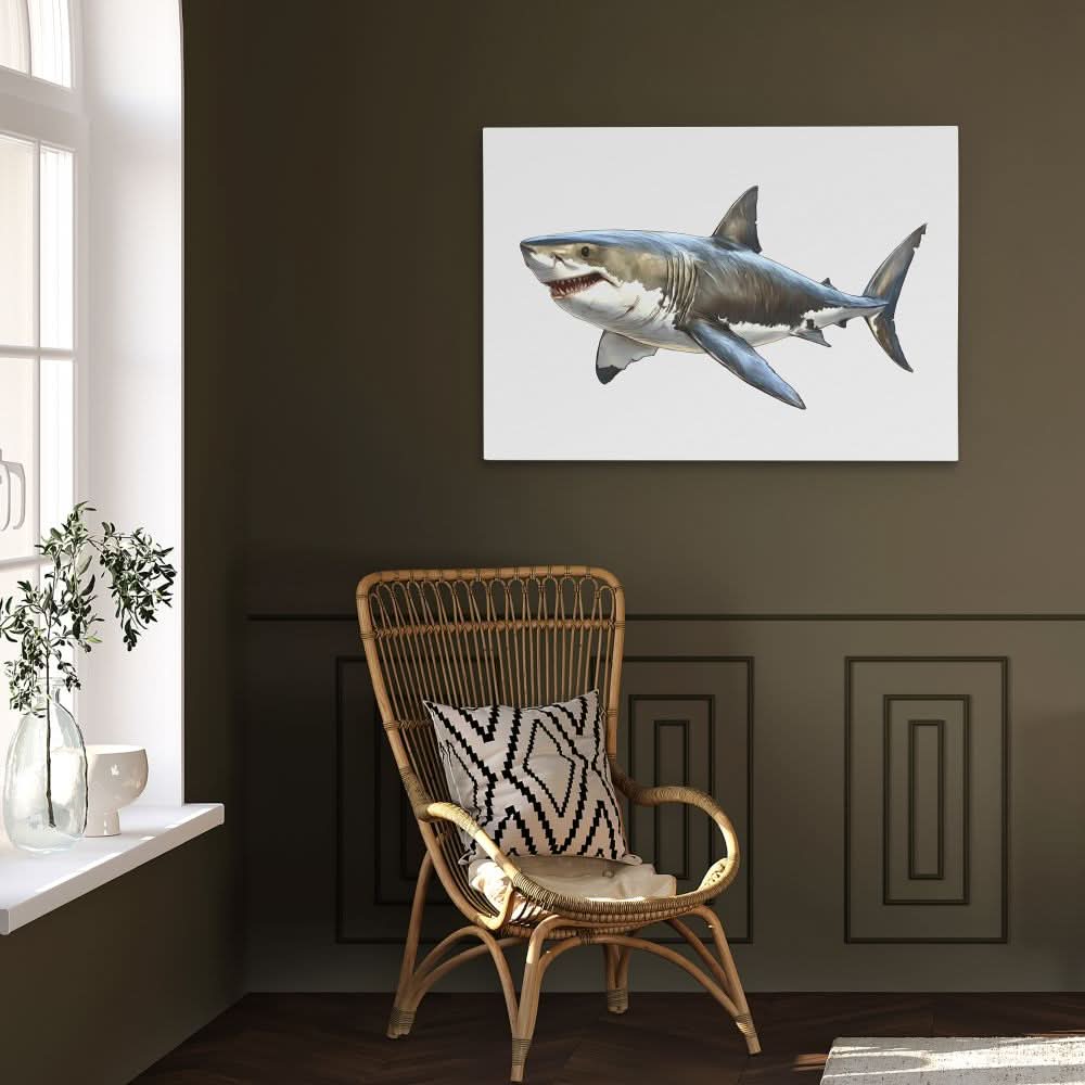 Great White Shark Doodle - Canvas Wall Art