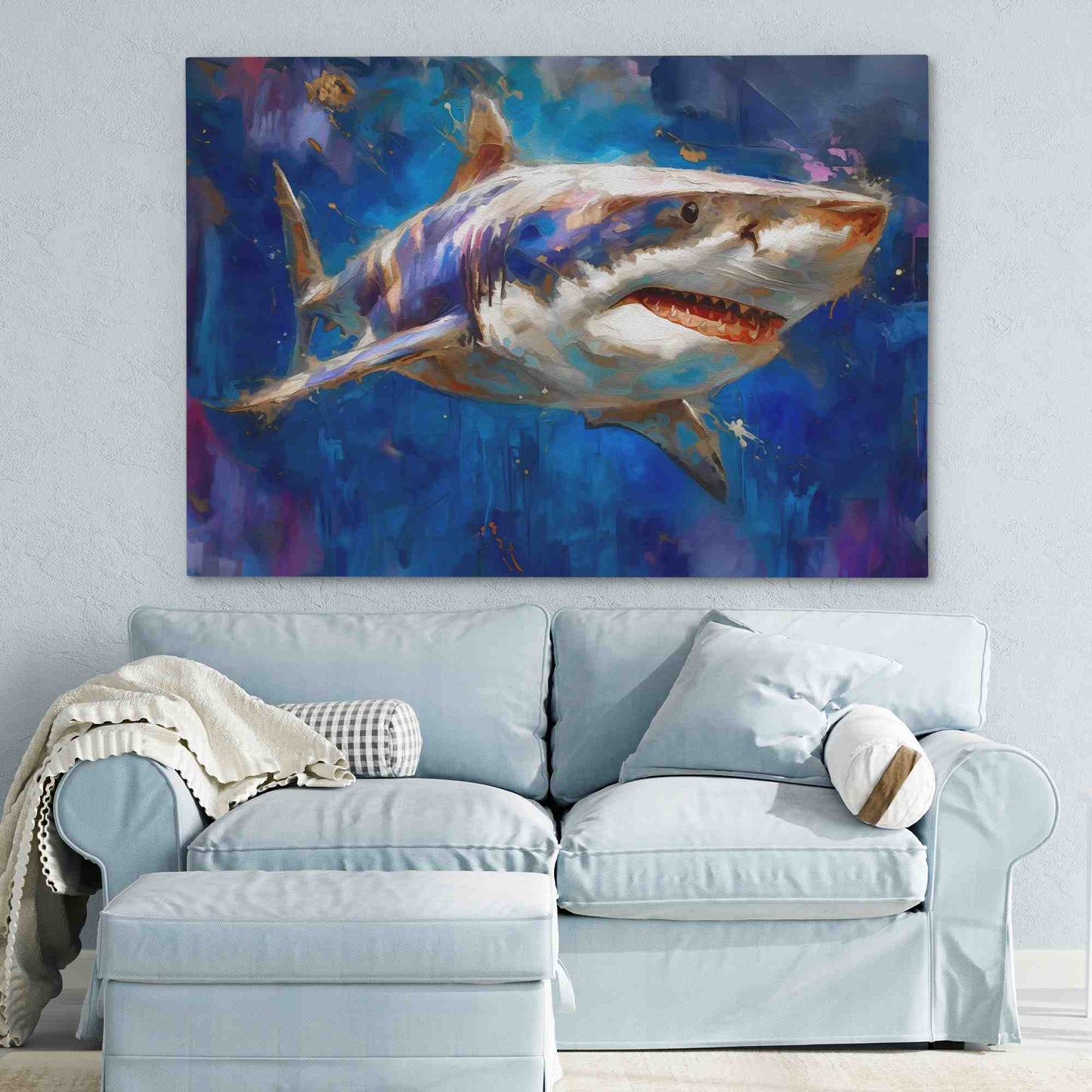 Great White Watercolor - Watercolor Wall Art in Black Frame