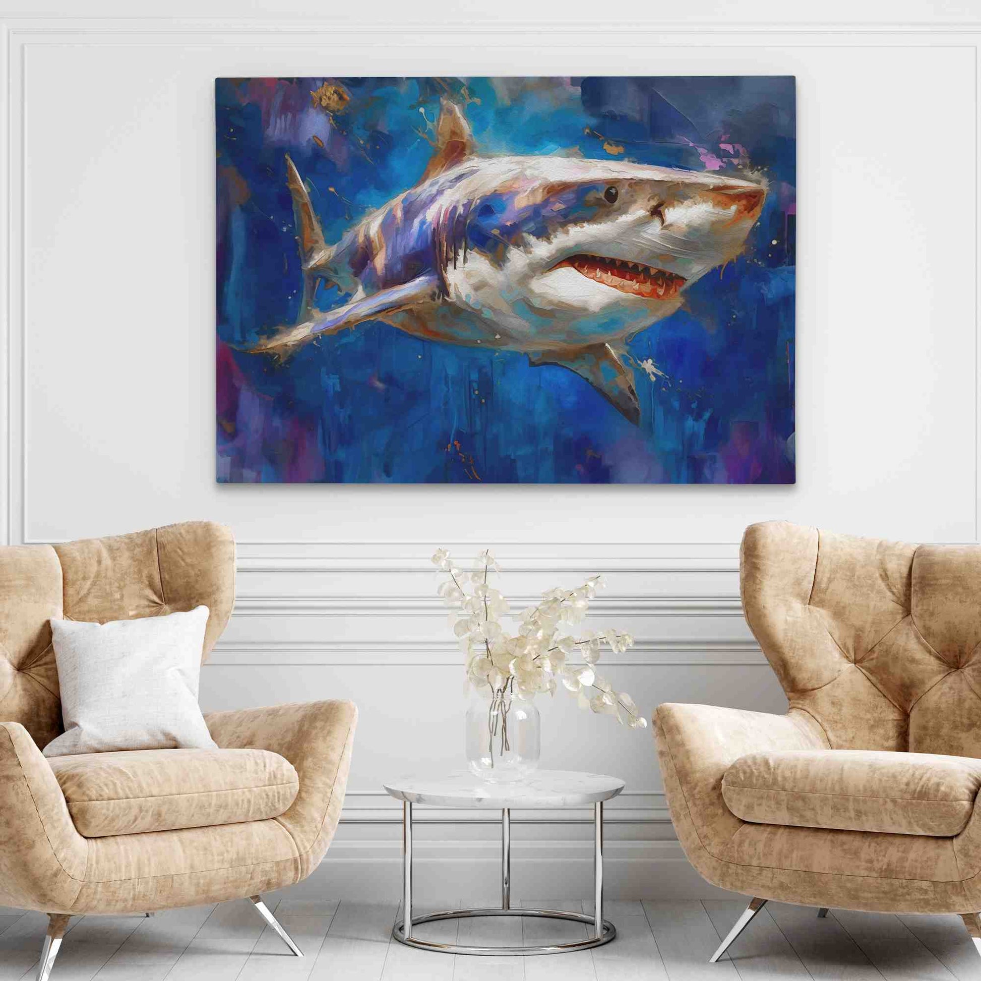 Great White Watercolor - Large Watercolor Canvas Print