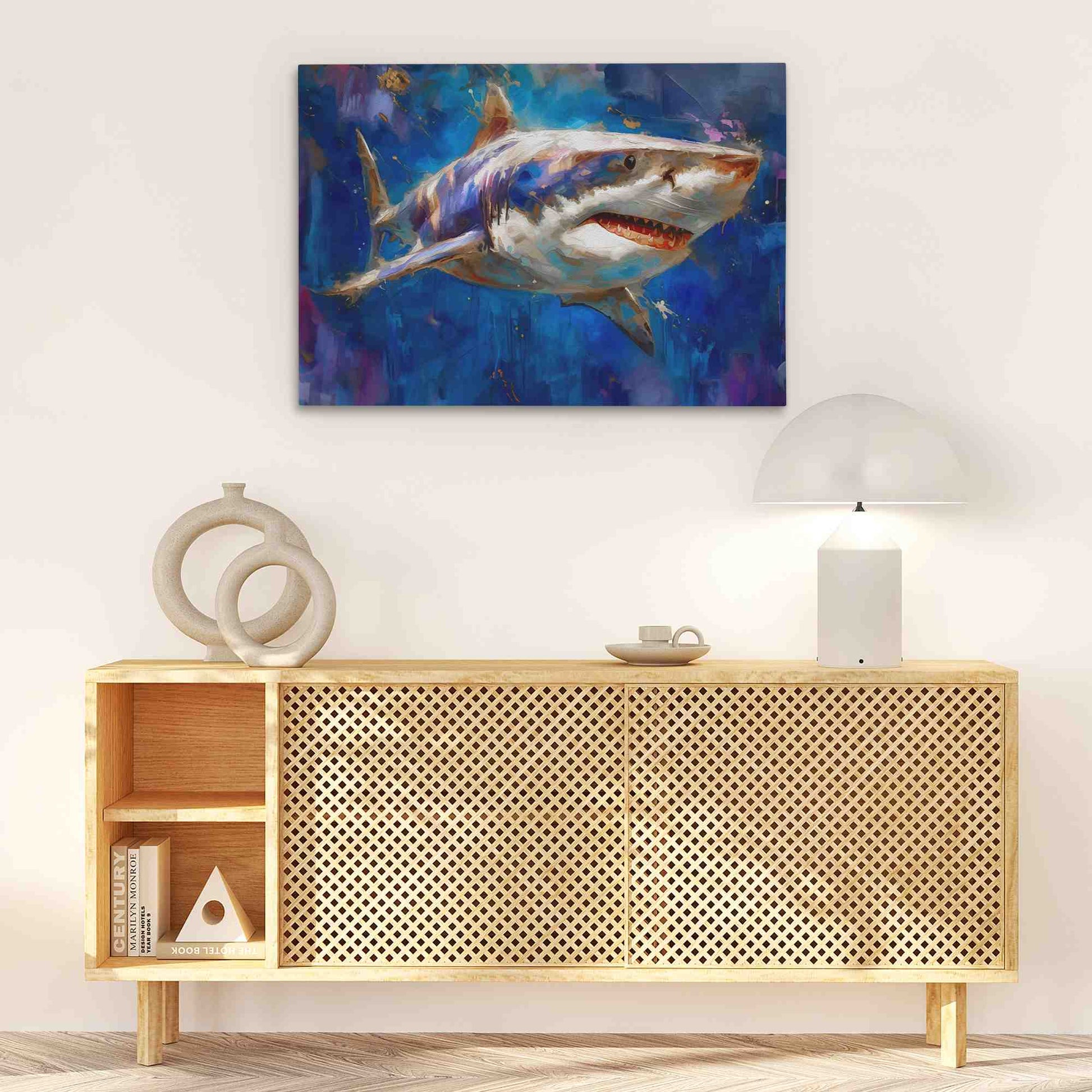 Great White Watercolor - Watercolor Blue Canvas Wall Art