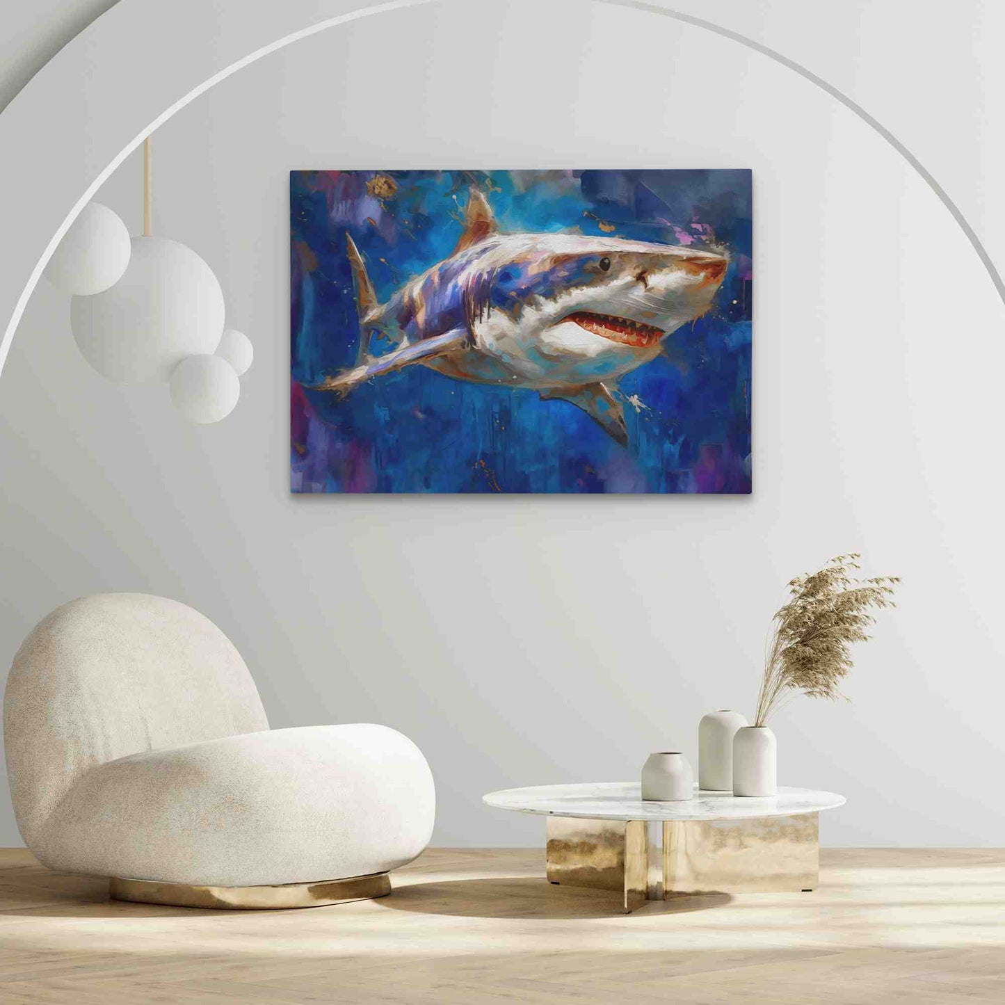 Great White Watercolor - Horizontal Wall Art in Black Frame