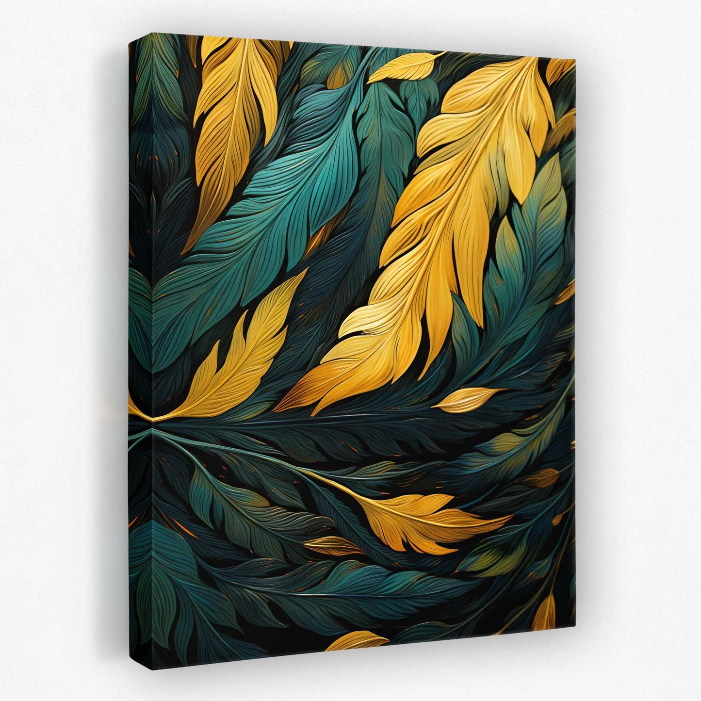Green and Gold Feathers - Bird Canvas Wall Art