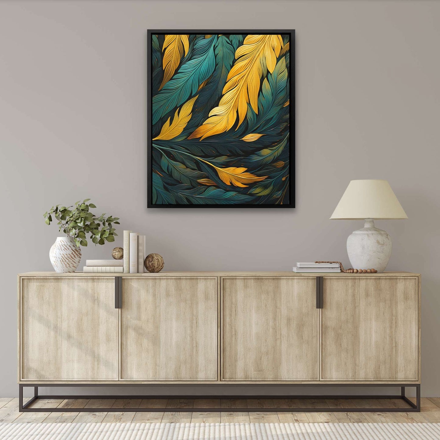 Green and Gold Feathers - Bird Art