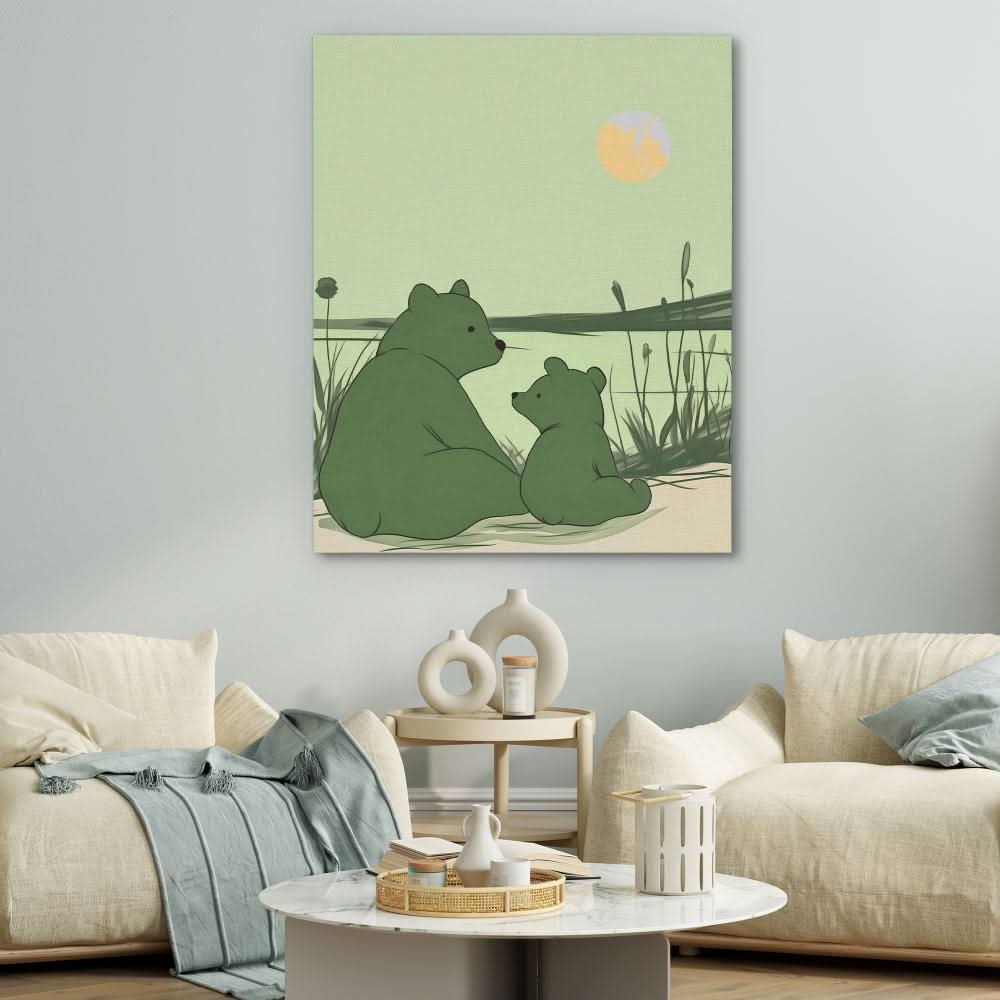 Green Bears - Minimalist Green Canvas Wall Art
