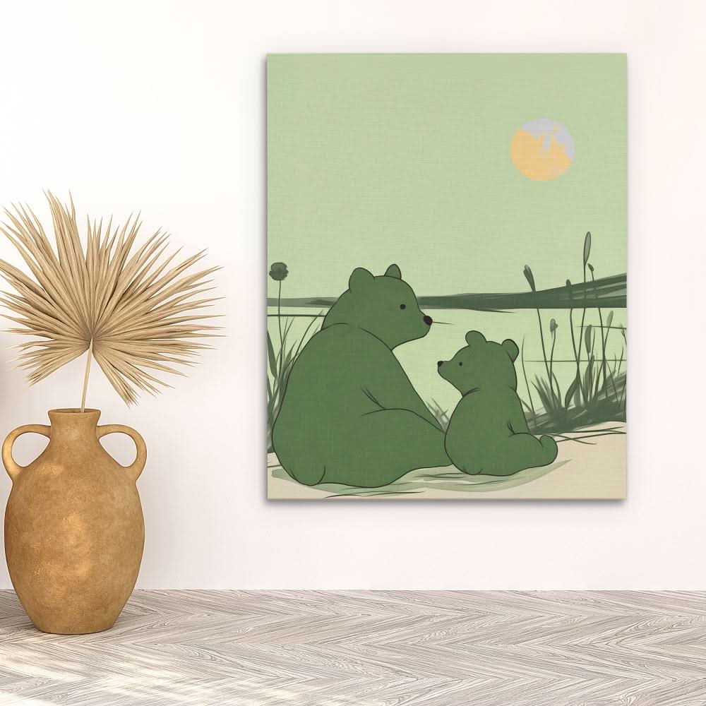 Green Bears - Bear Wall Art in Black Frame
