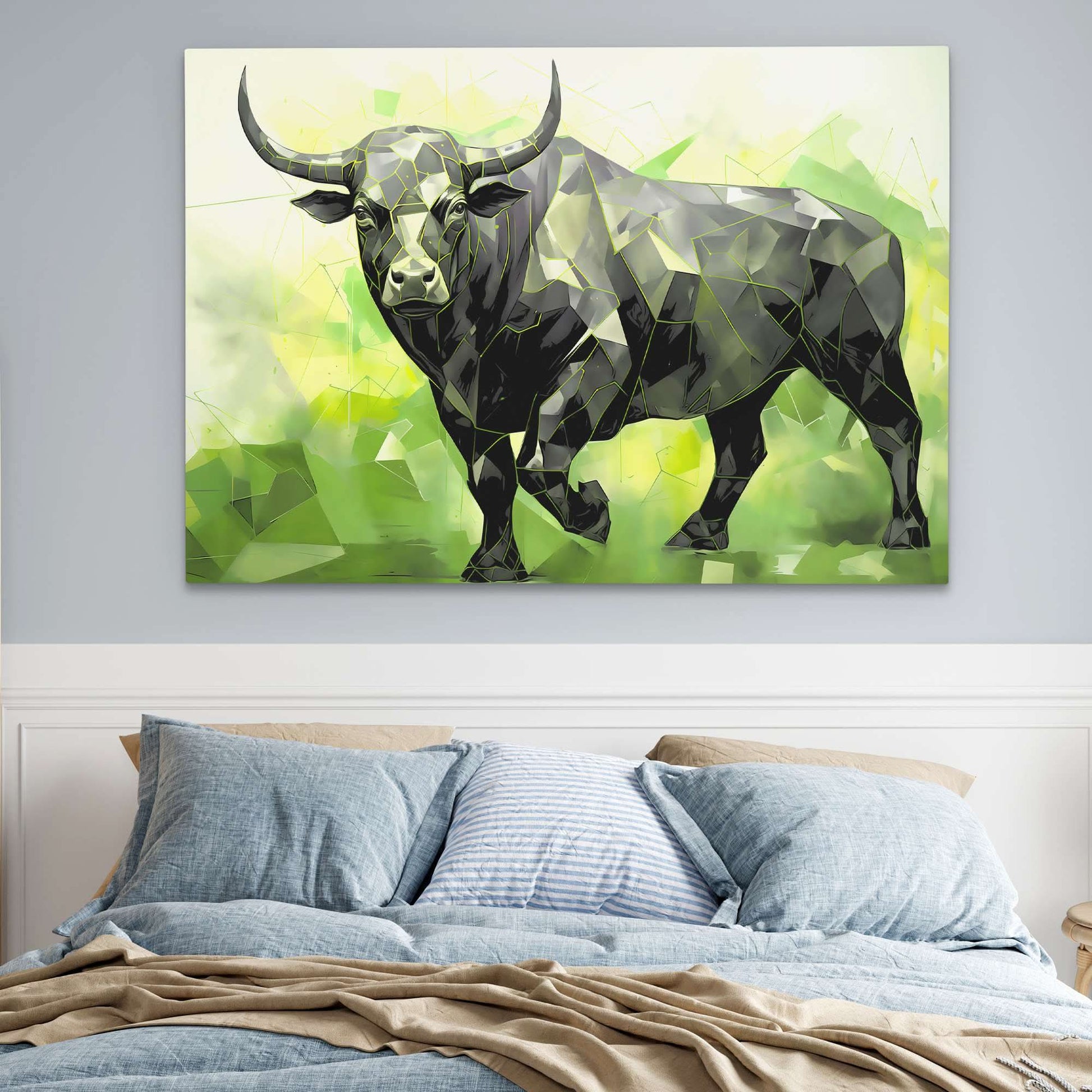 Green Bull - Green Canvas Wall Art