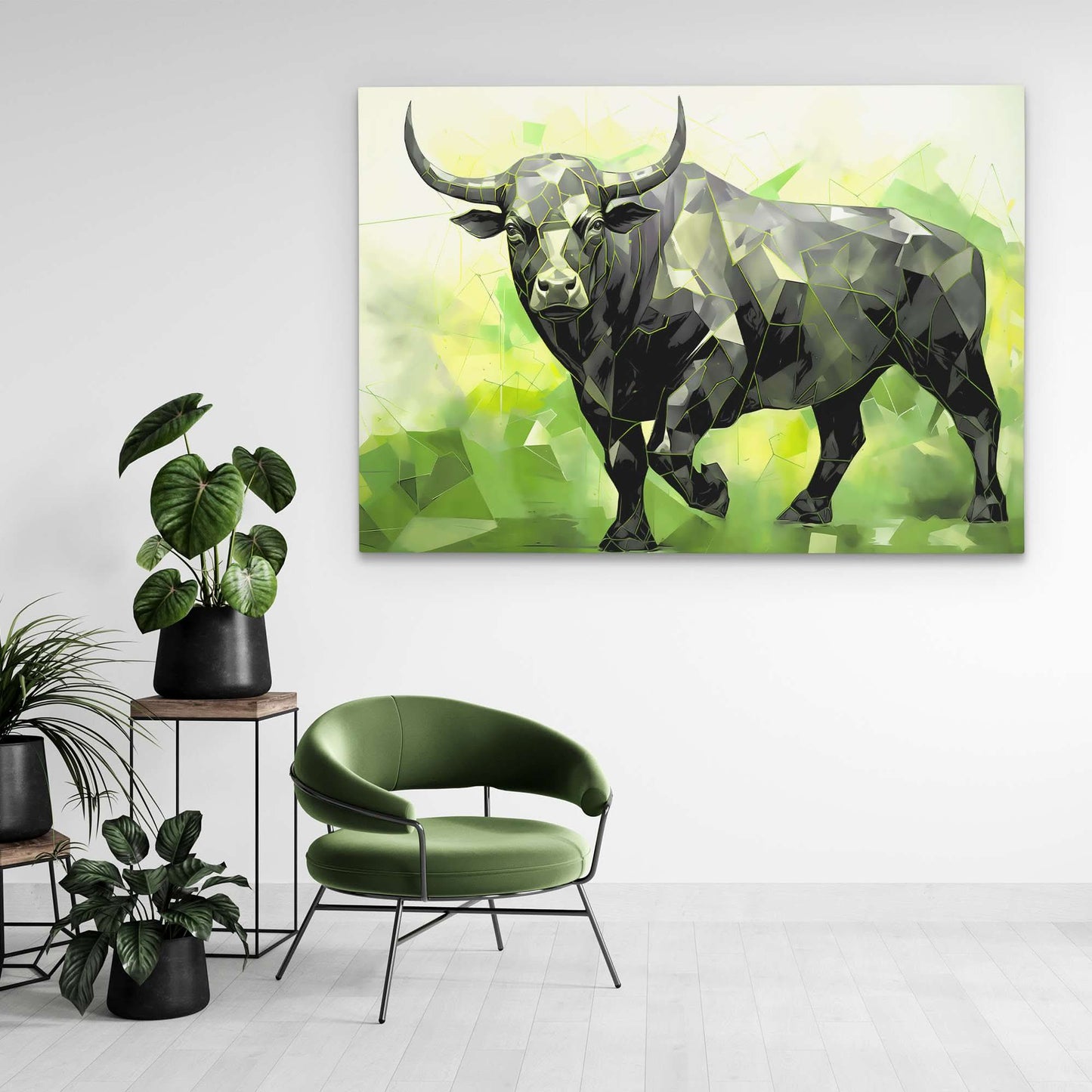 Green Bull - Green Wall Art