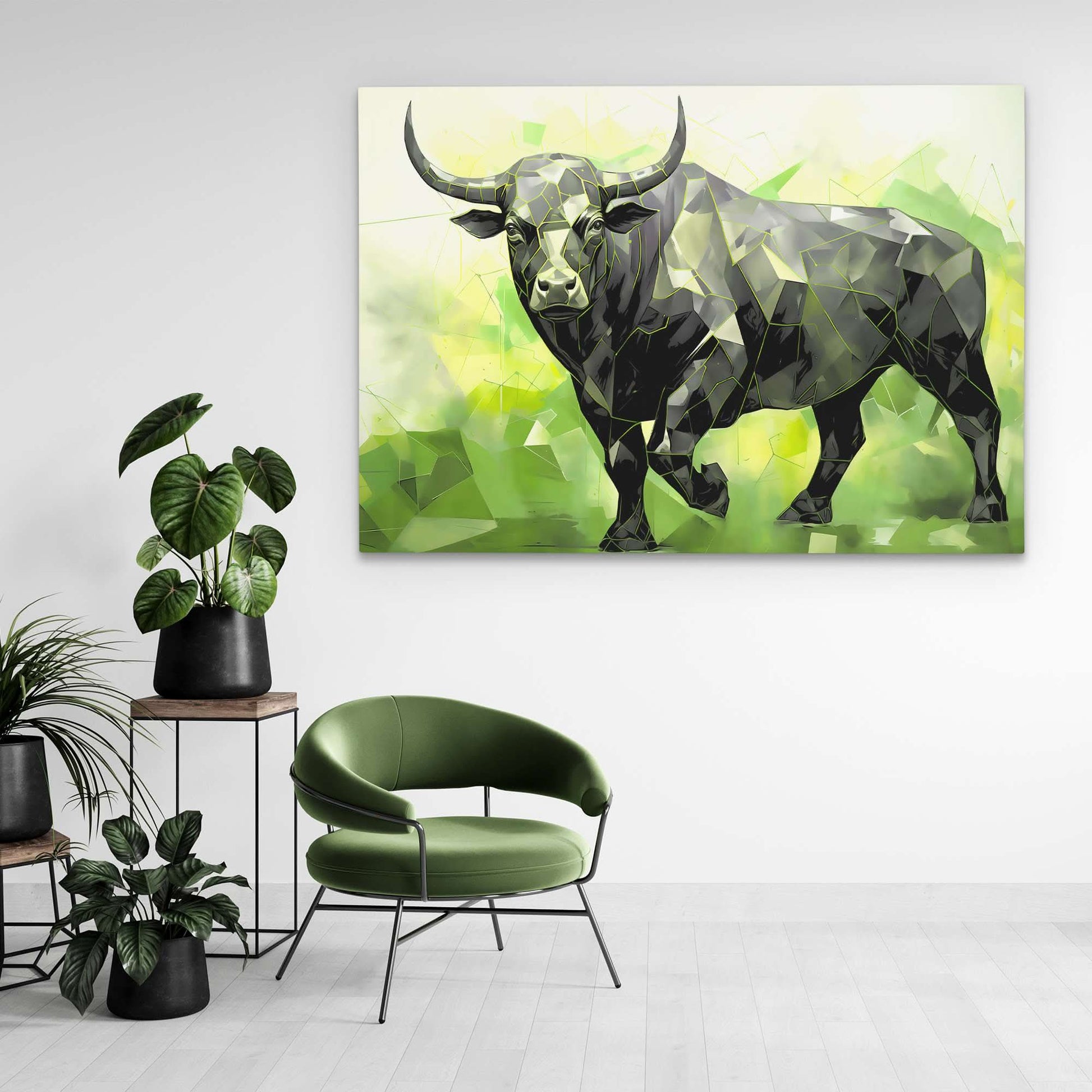 Green Bull - Green Wall Art