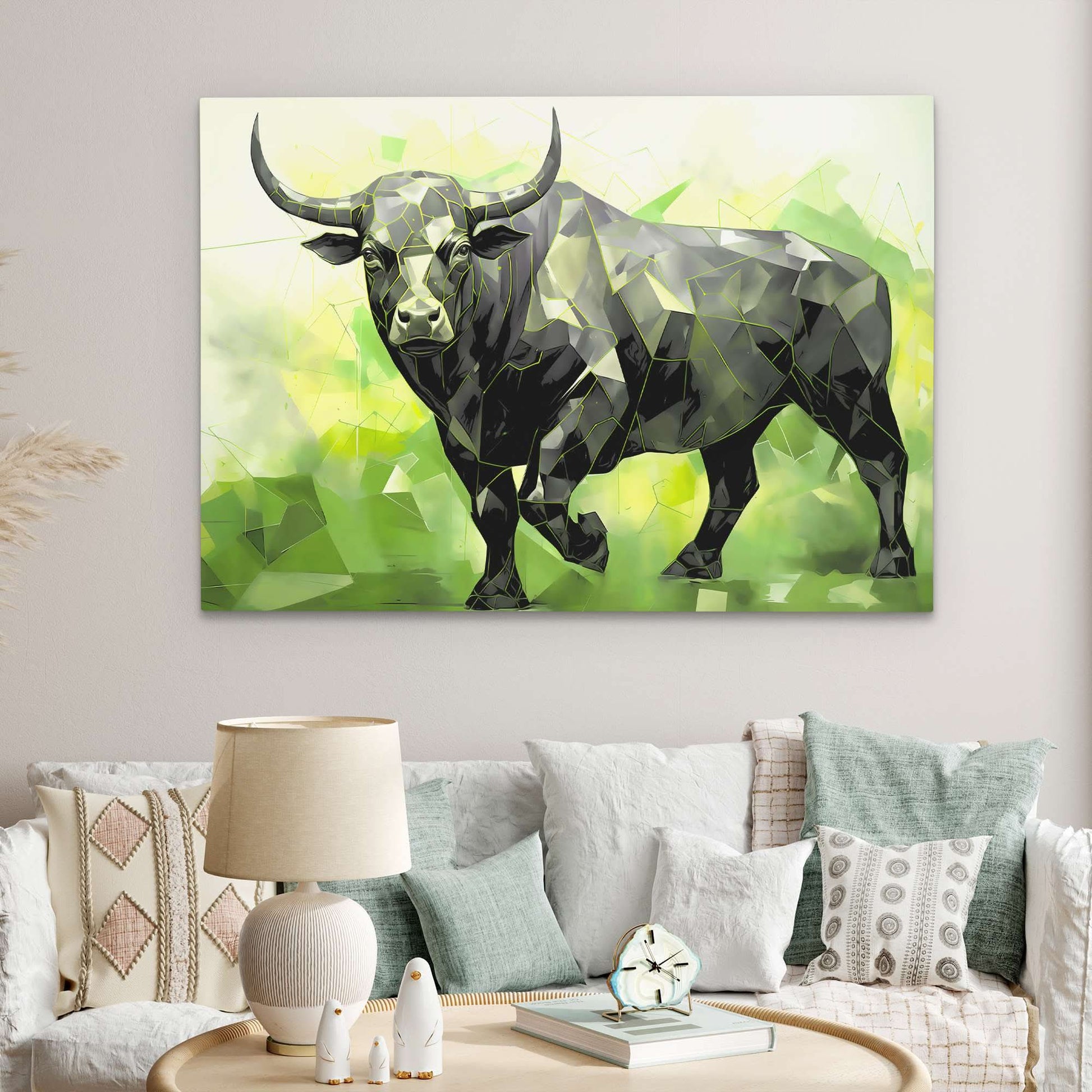 Green Bull - Horizontal Wall Art in Black Frame