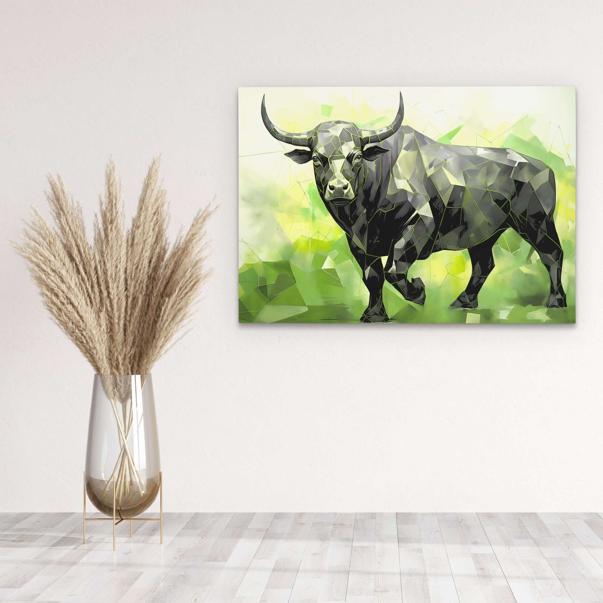 Green Bull - Green Horizontal Canvas Print