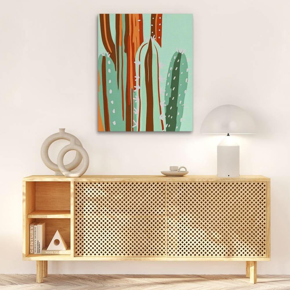 Green Desert Cactus - Minimalist Earth Tones Canvas Wall Art
