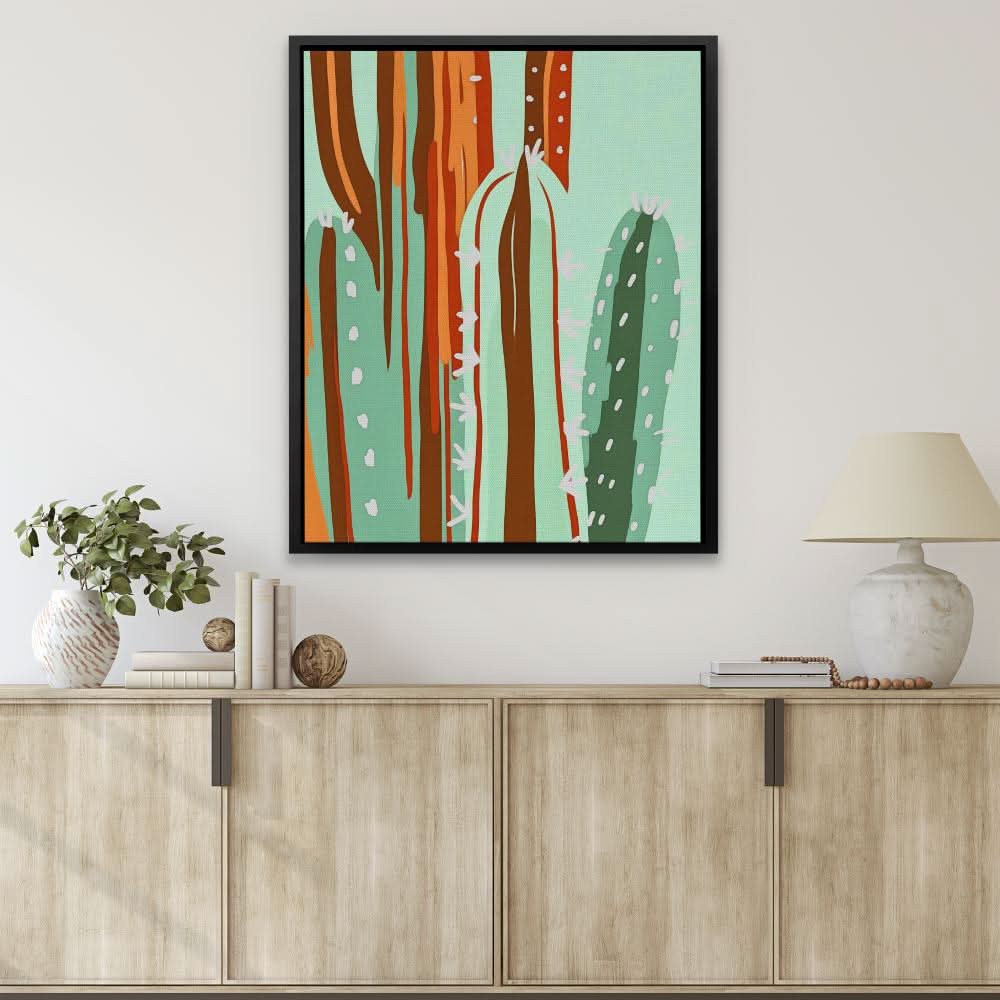 Green Desert Cactus - Cactus Wall Art in Black Frame