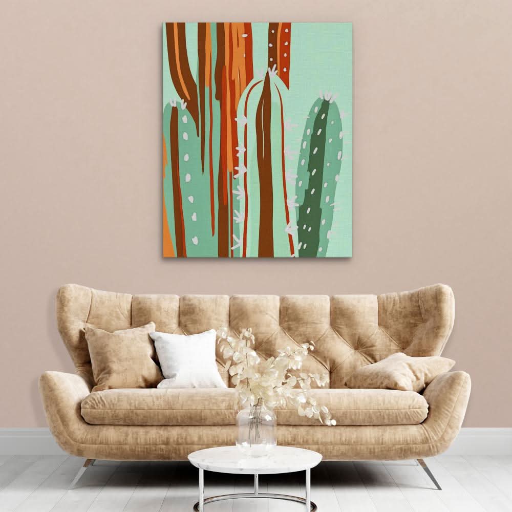 Green Desert Cactus - Large Minimalist Canvas Print