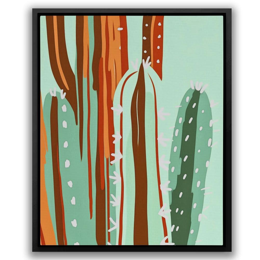 Green Desert Cactus - Minimalist Wall Art in Black Frame
