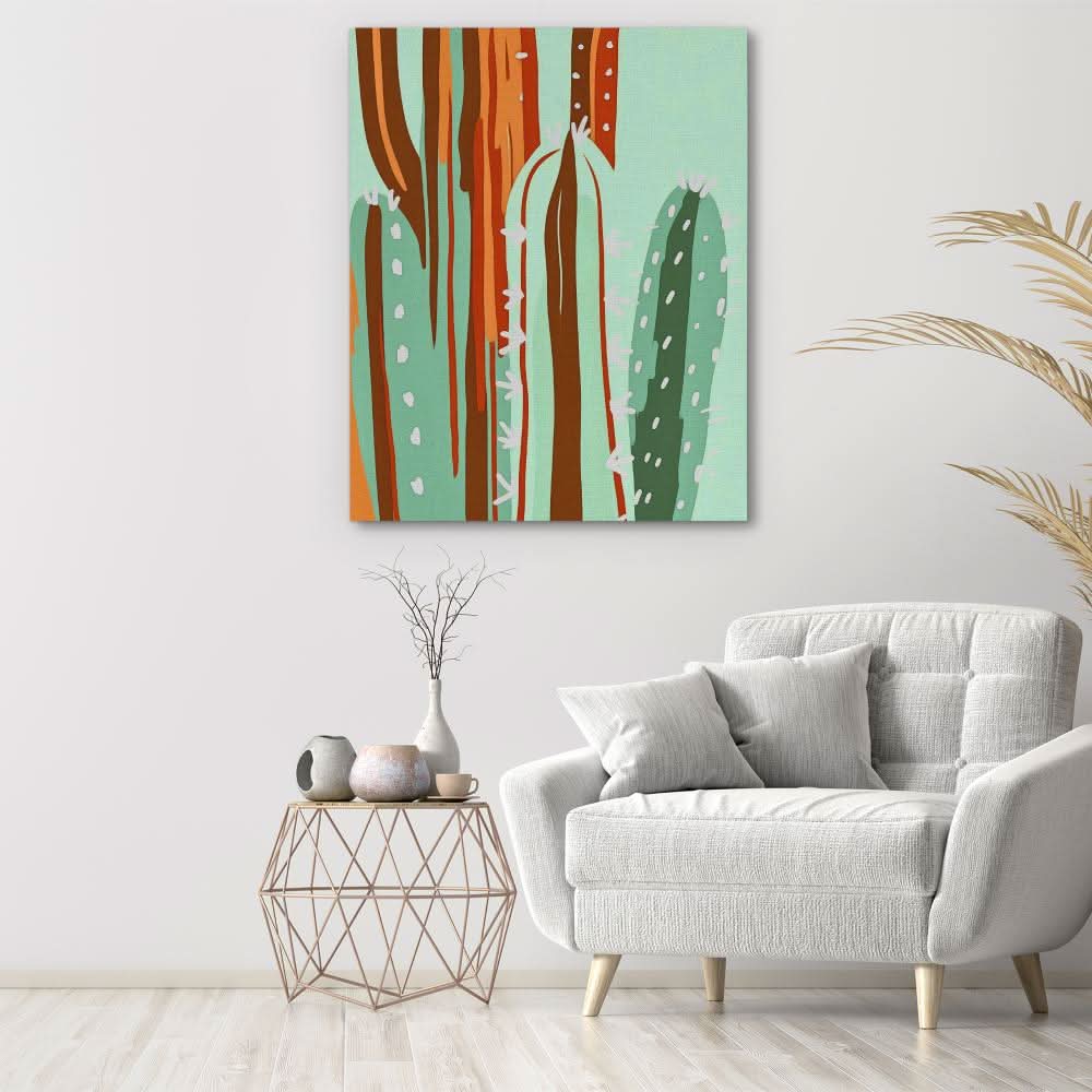 Green Desert Cactus - Botanical Art for Hallway