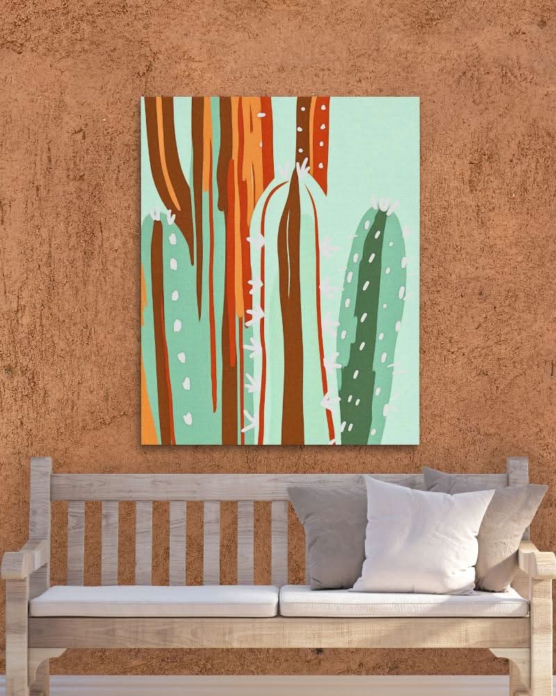 Green Desert Cactus - Earth Tones Cactus Canvas Print