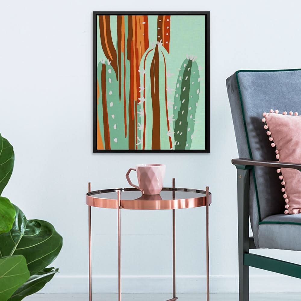 Green Desert Cactus - Earth Tones Wall Art for Home Office