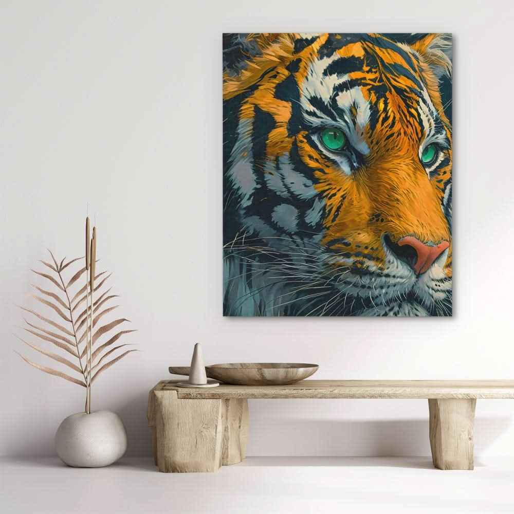 Green Eyed Tiger - Orange Canvas Wall Art