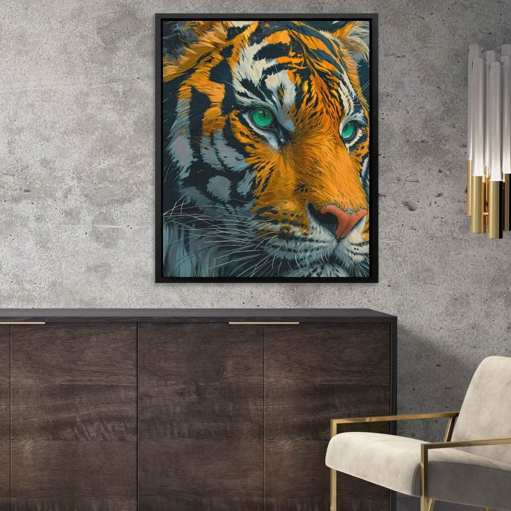 Green Eyed Tiger - Big Cat Wall Art in Black Frame
