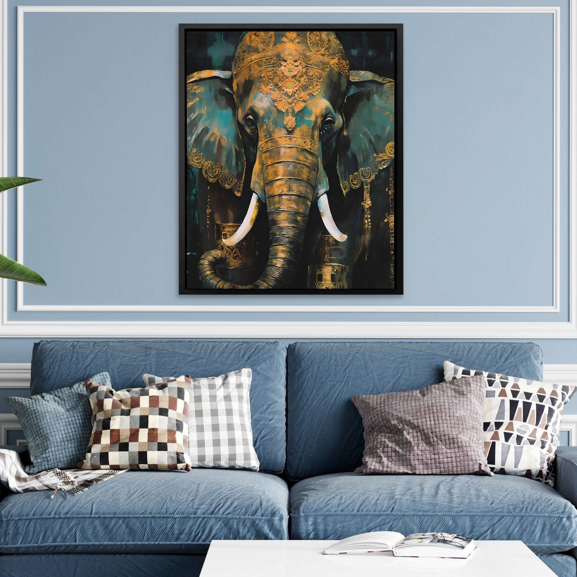 Green Guardian - Elephant Wall Art in Black Frame