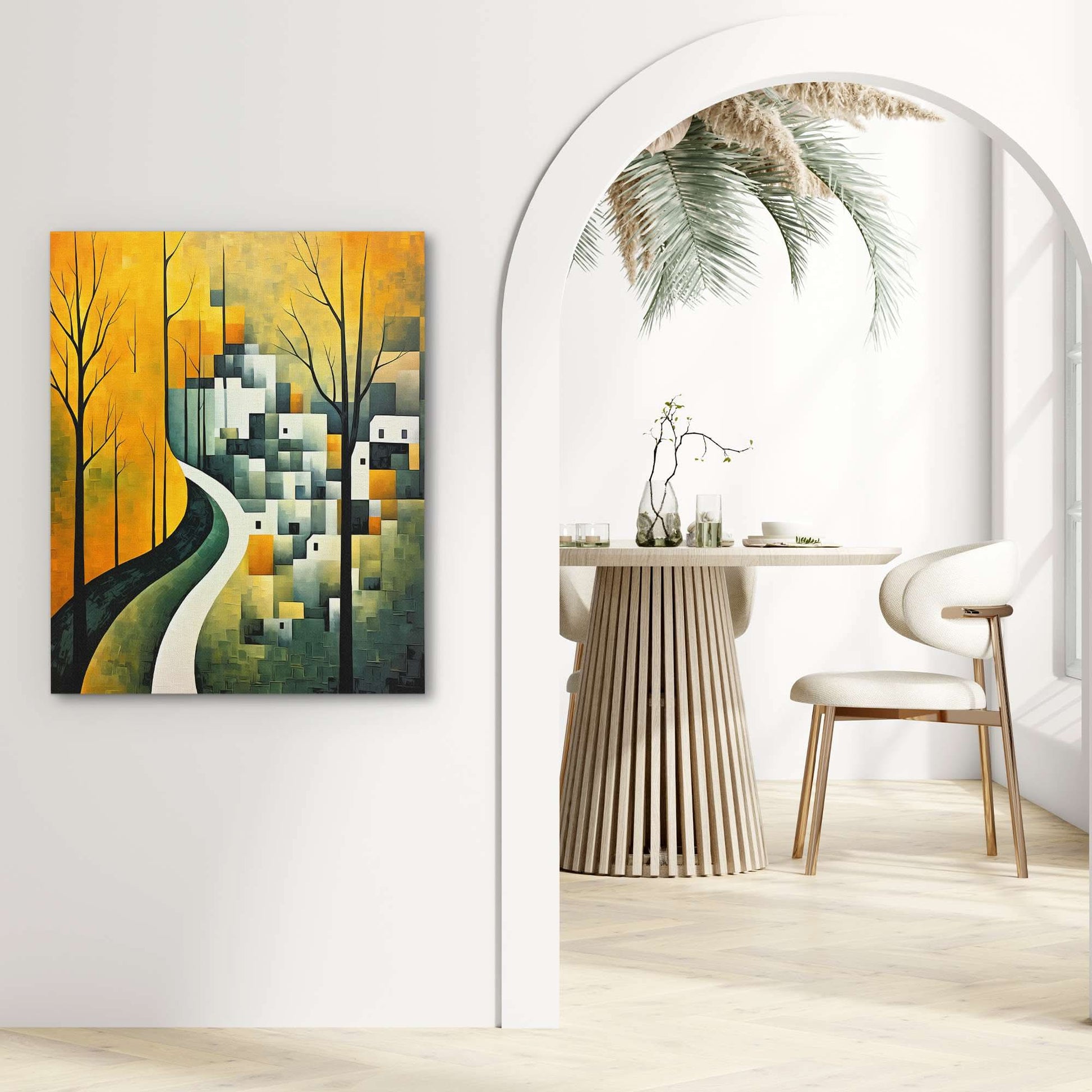 Green Houses - Abstract Wall Art in Black Frame