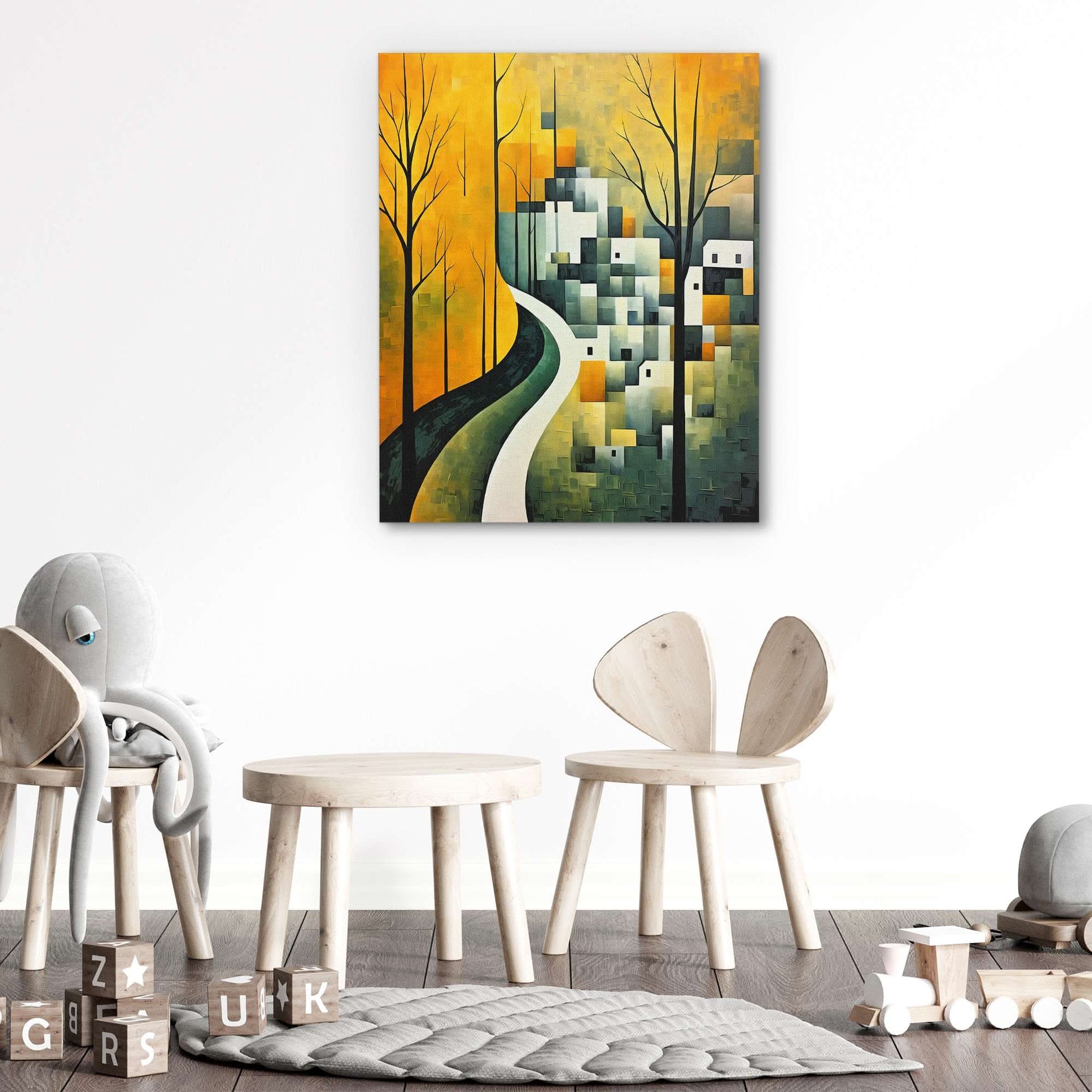 Green Houses - Large Abstract Canvas Print