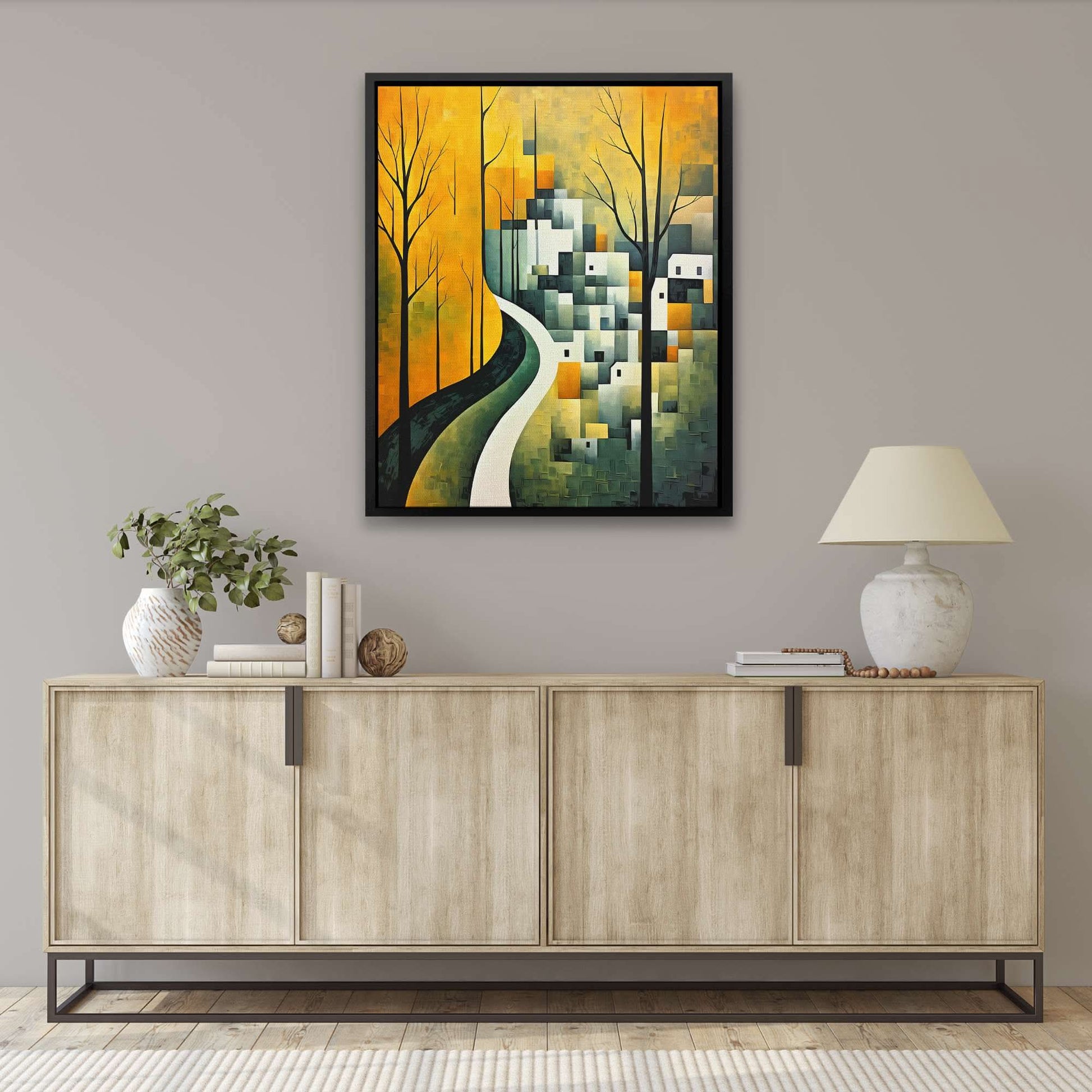 Green Houses - Abstract Earth Tones Canvas Wall Art