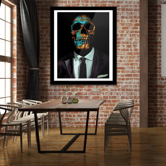 Green Money Skull Semi-gloss Print - Wall Art in Black Frame