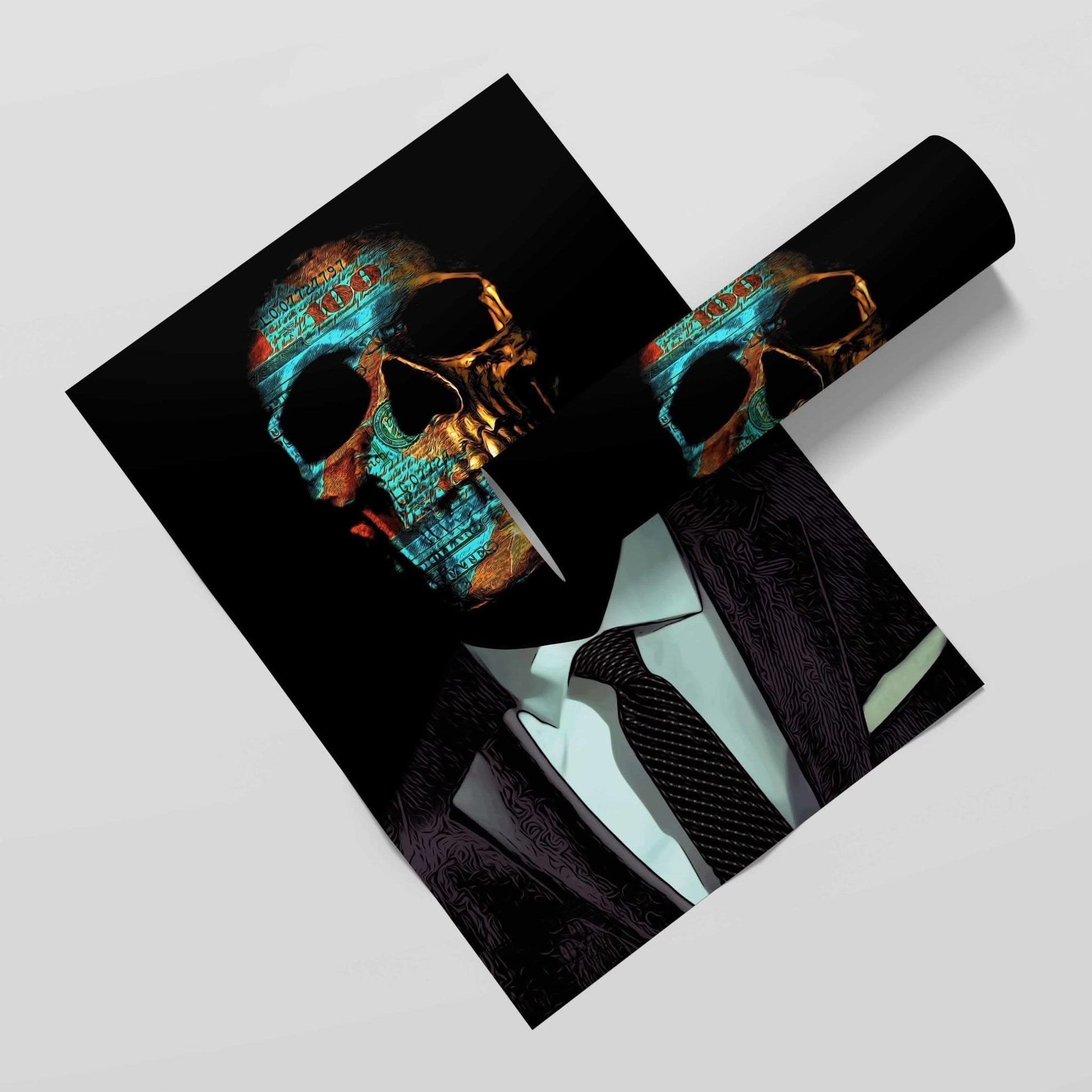 Green Money Skull Semi-gloss Print - Skull Wall Art in Black Frame