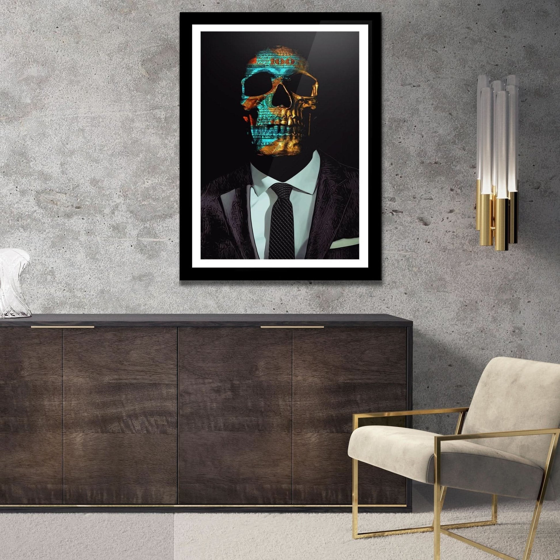 Green Money Skull Semi-gloss Print - Framed Art Print