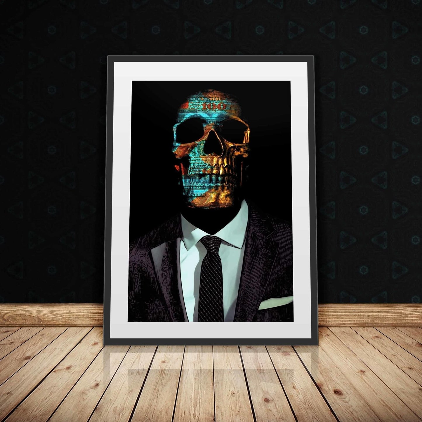 Green Money Skull Semi-gloss Print - Oversized Macabre Canvas Wall Art