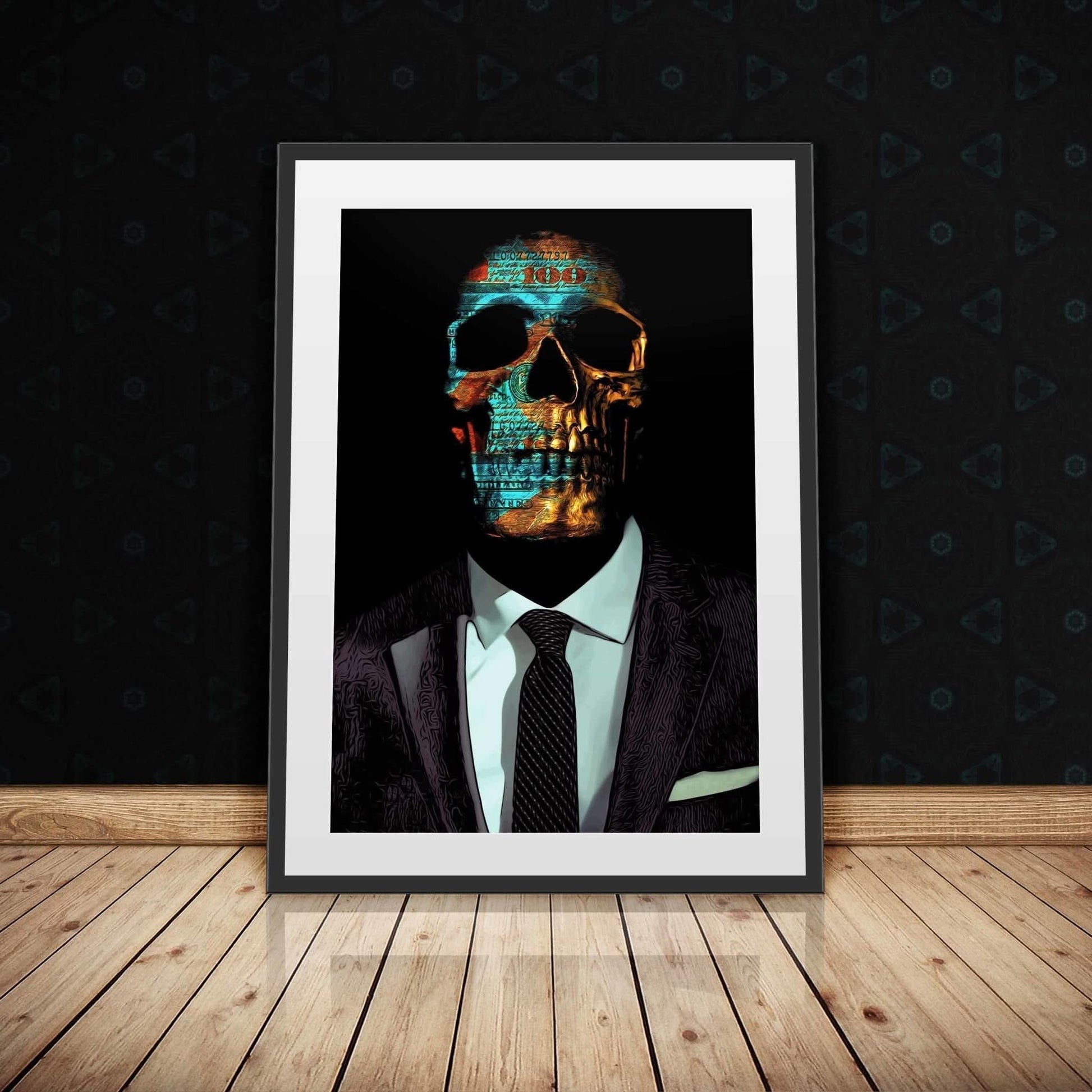 Green Money Skull Semi-gloss Print - Oversized Macabre Canvas Wall Art