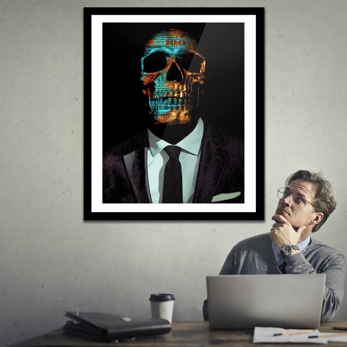 Green Money Skull Semi-gloss Print - Skull Canvas Print