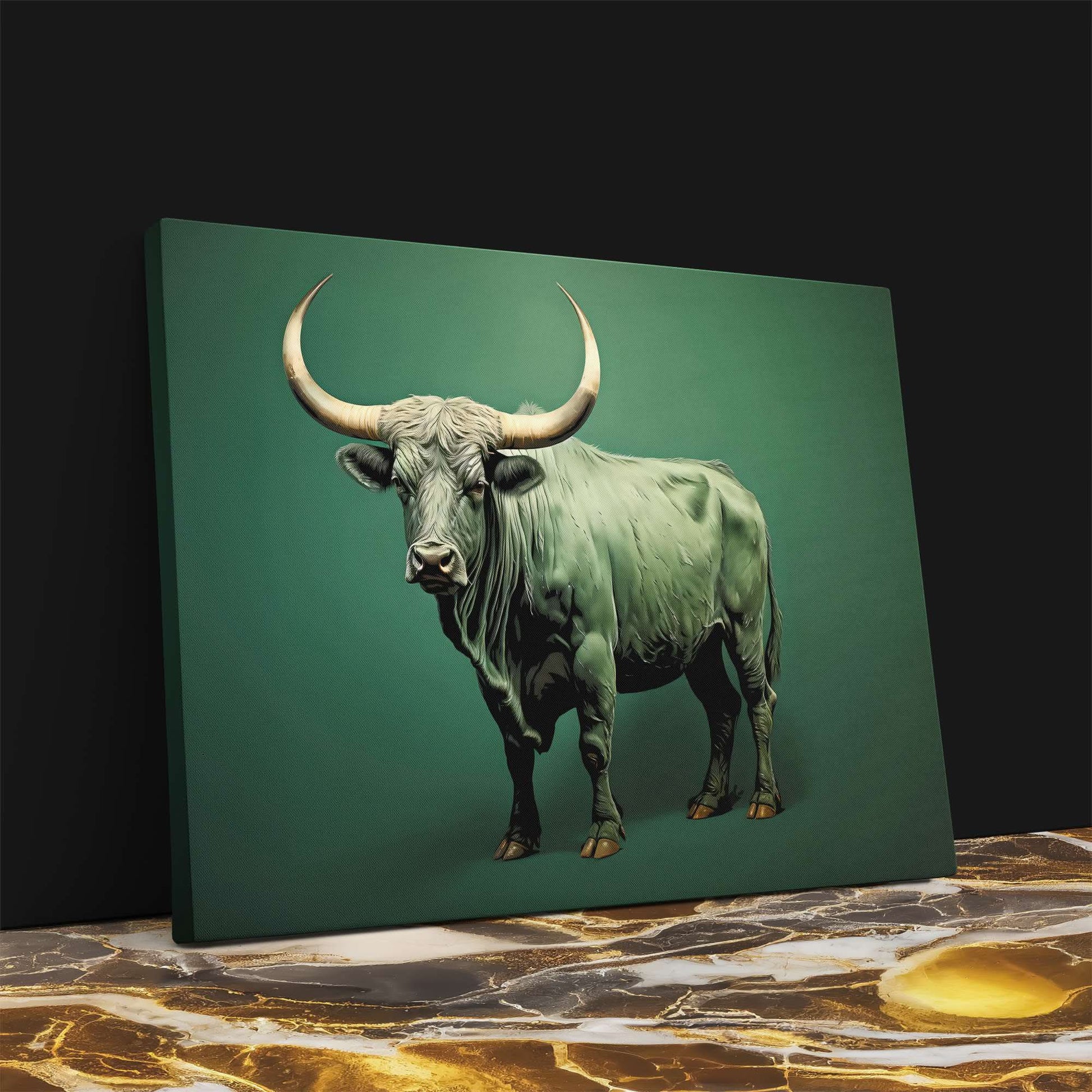 Green Ox - Bull Wall Art in Black Frame