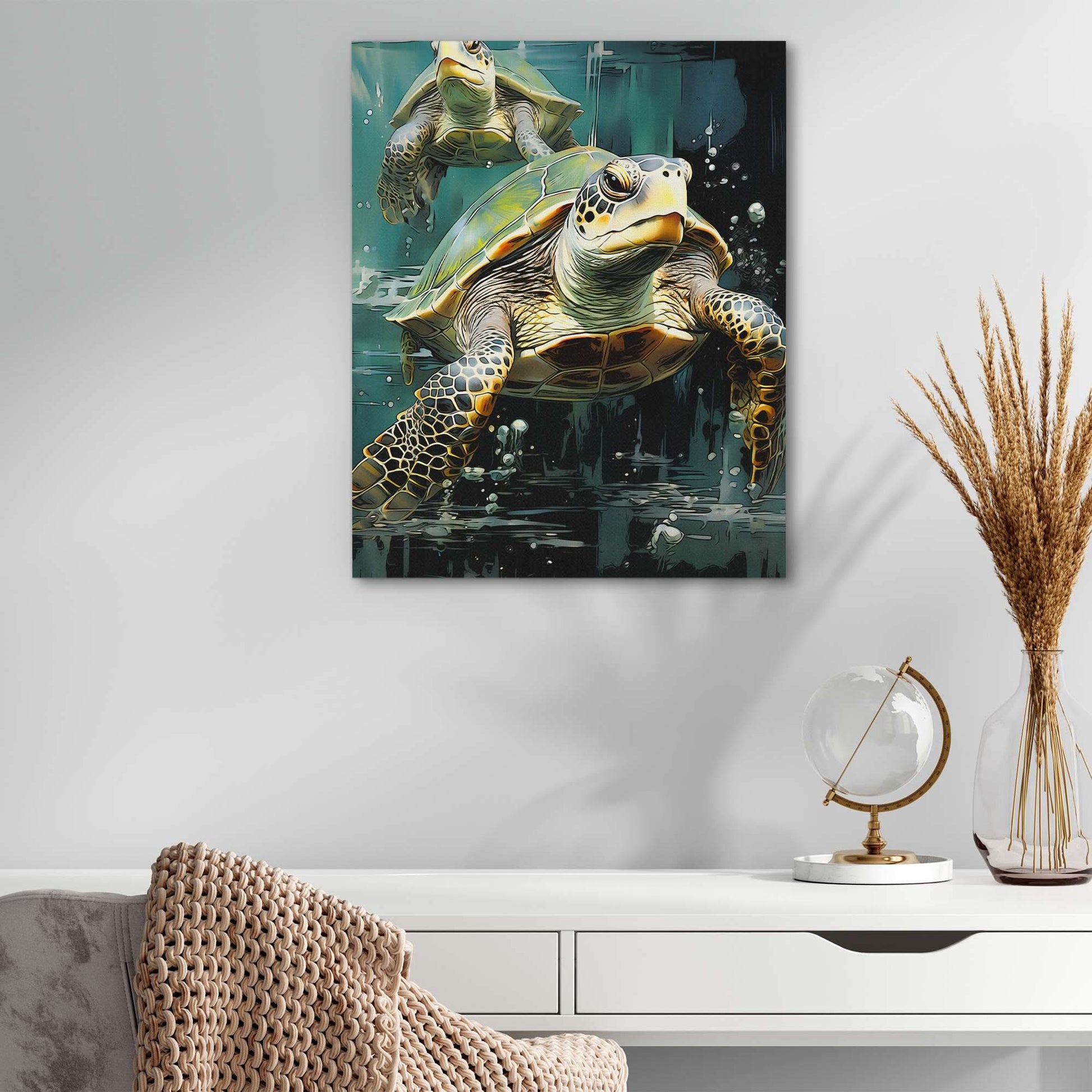 Green Turtles Swimming - Animals Art
