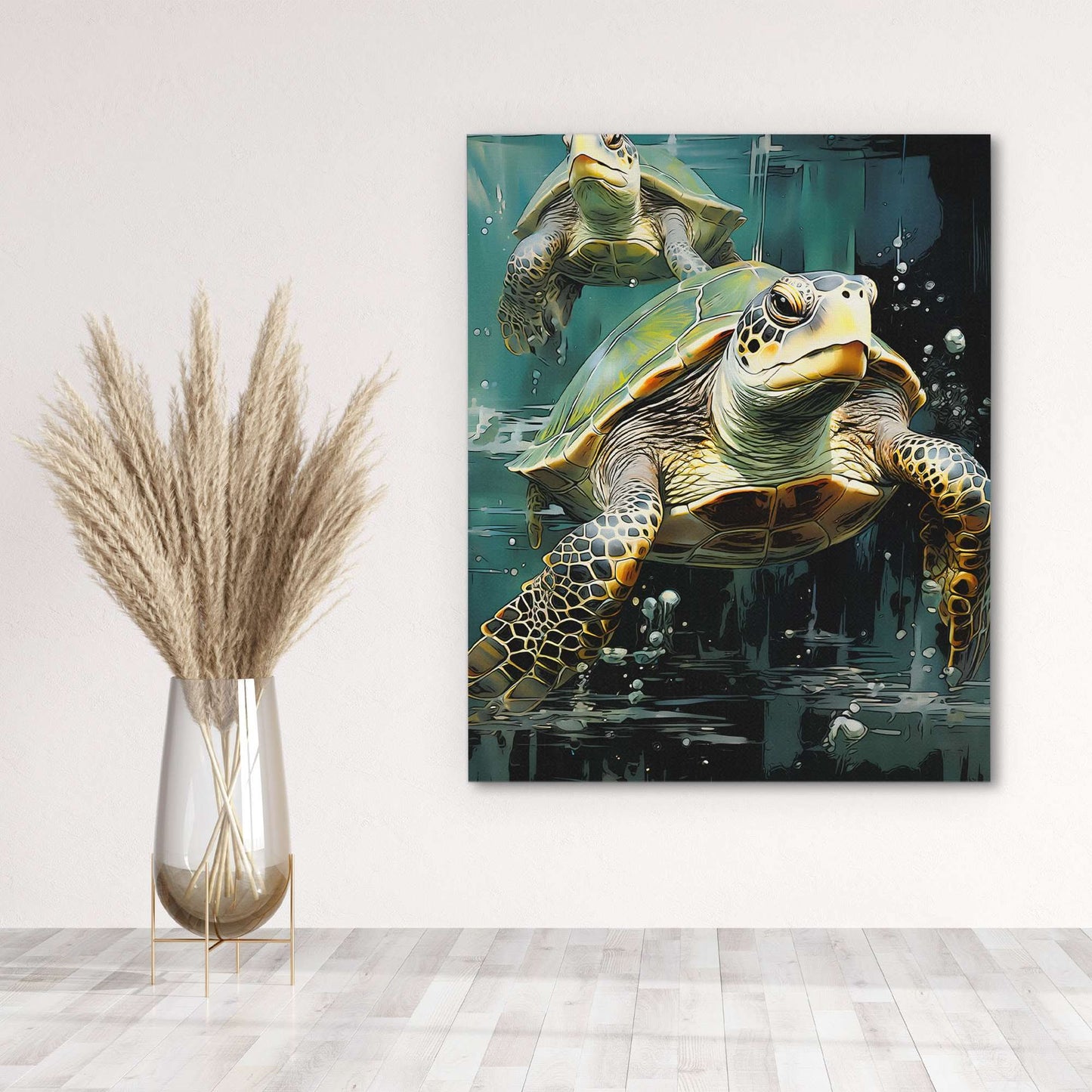 Green Turtles Swimming - Green Oceanic Canvas Print