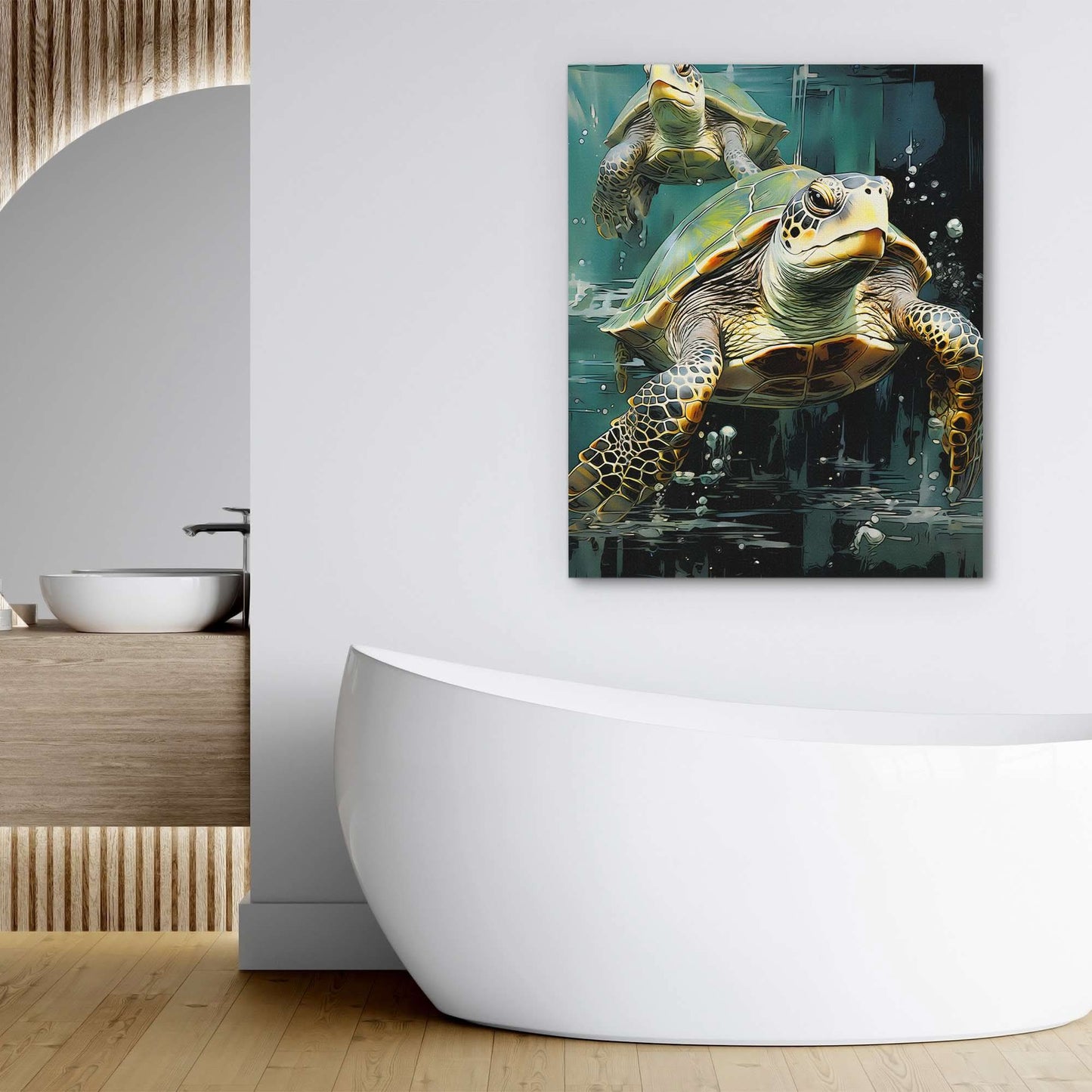 Green Turtles Swimming - Green Wall Art