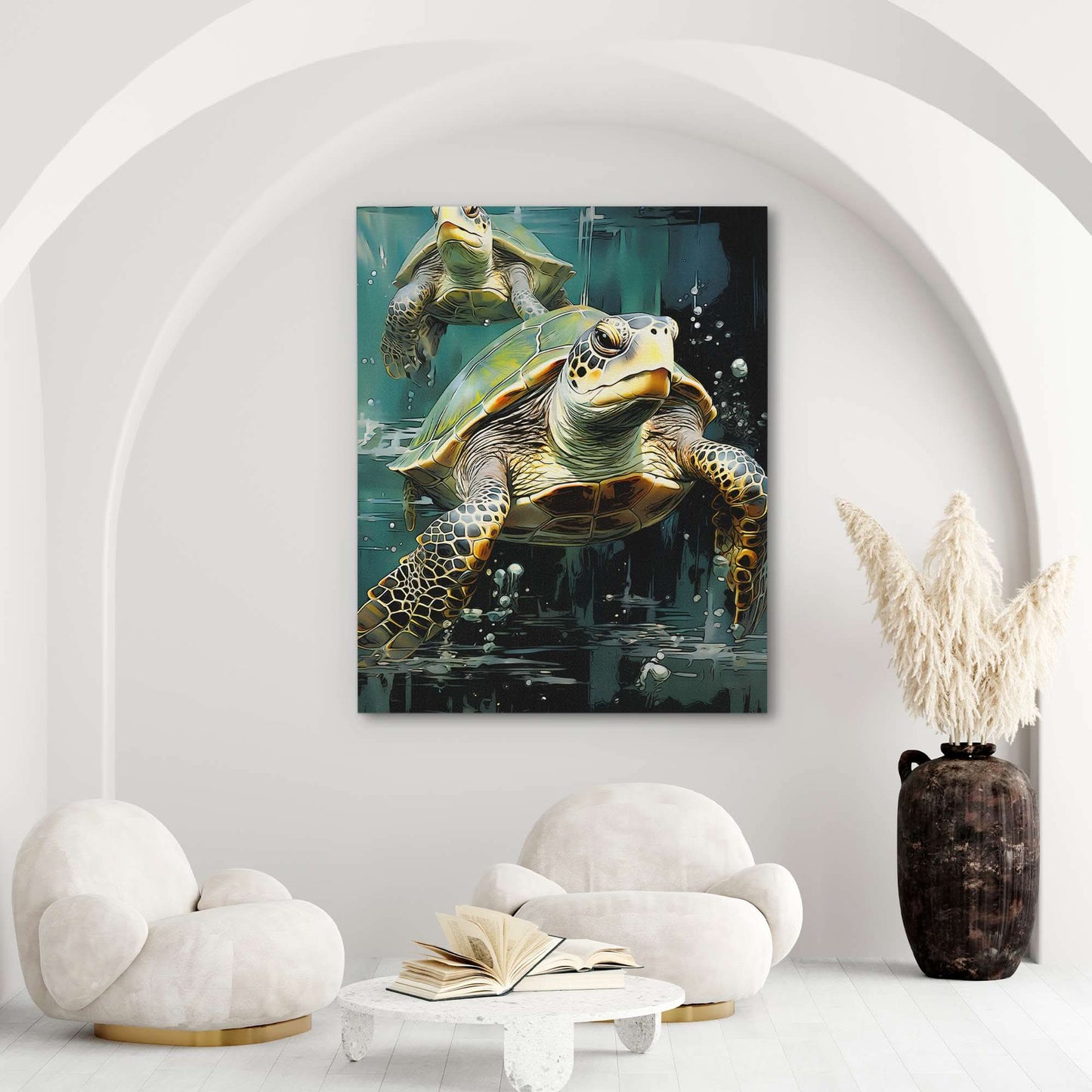 Green Turtles Swimming - Large Canvas Print