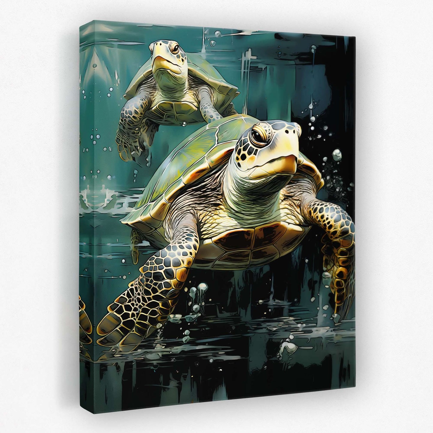 Green Turtles Swimming - Animals Canvas Wall Art