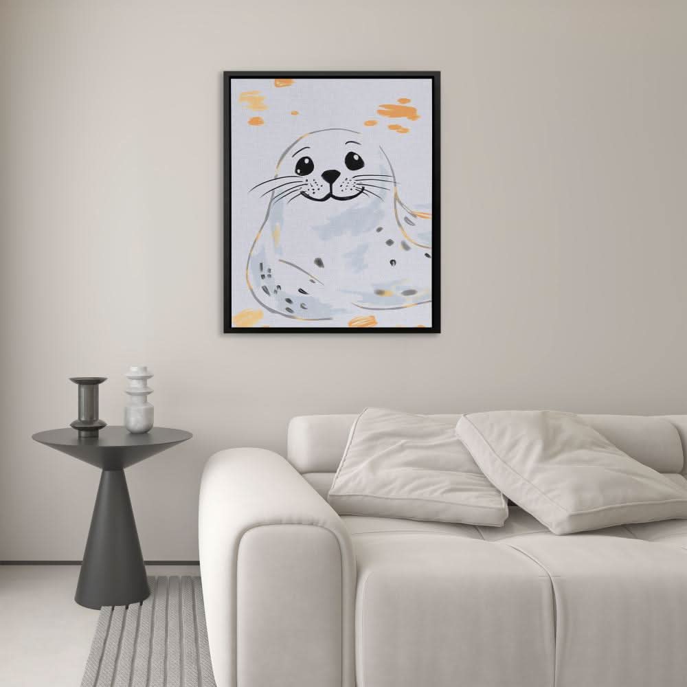 Grey and White Seal - Neutral Wall Art for Nursery