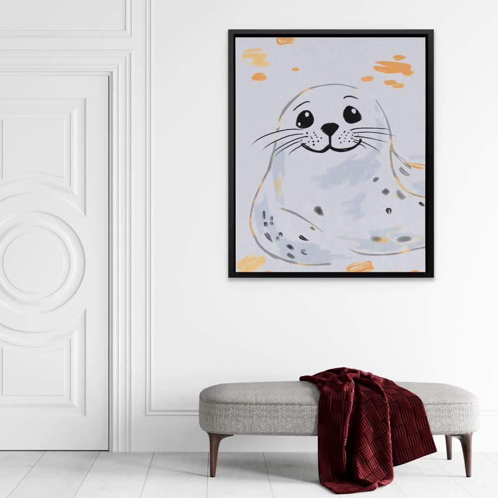 Grey and White Seal - Modern Pastel Canvas Wall Art
